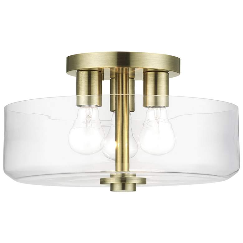 Image 1 3 Light Semi-Flush with Mouth Blown Clear Glass