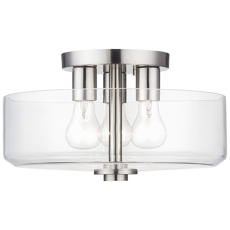 Image 2 3 Light Semi-Flush with Mouth Blown Clear Glass