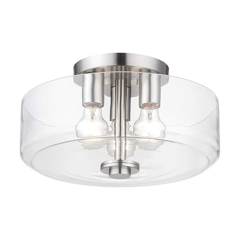 Image 4 3 Light Semi-Flush with Mouth Blown Clear Glass more views