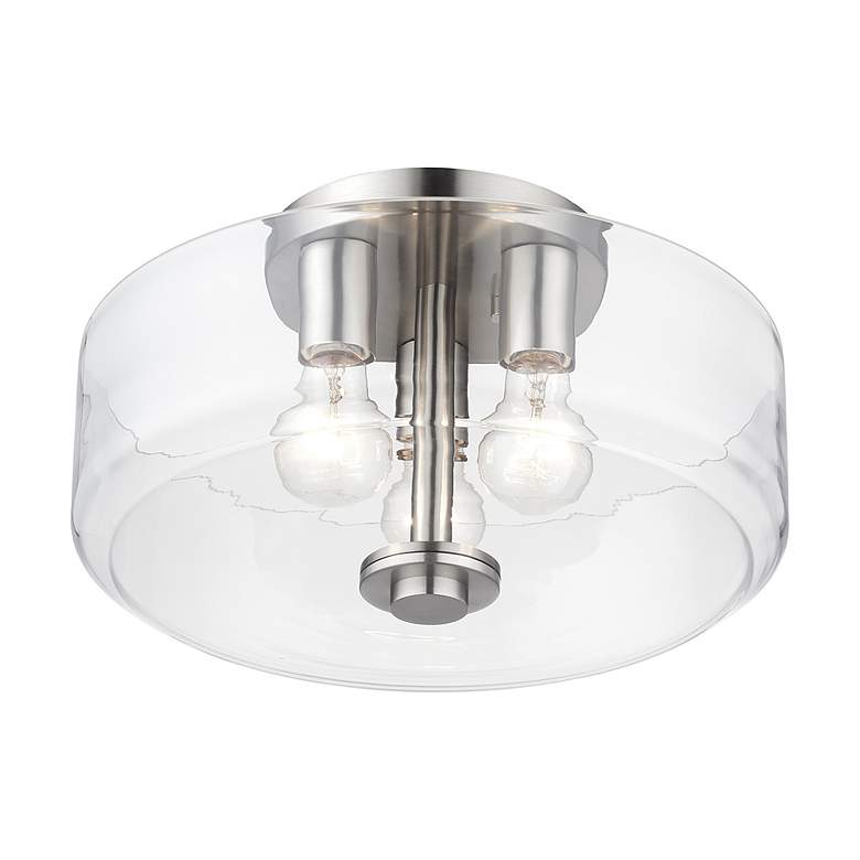 Image 5 3 Light Semi-Flush with Mouth Blown Clear Glass more views