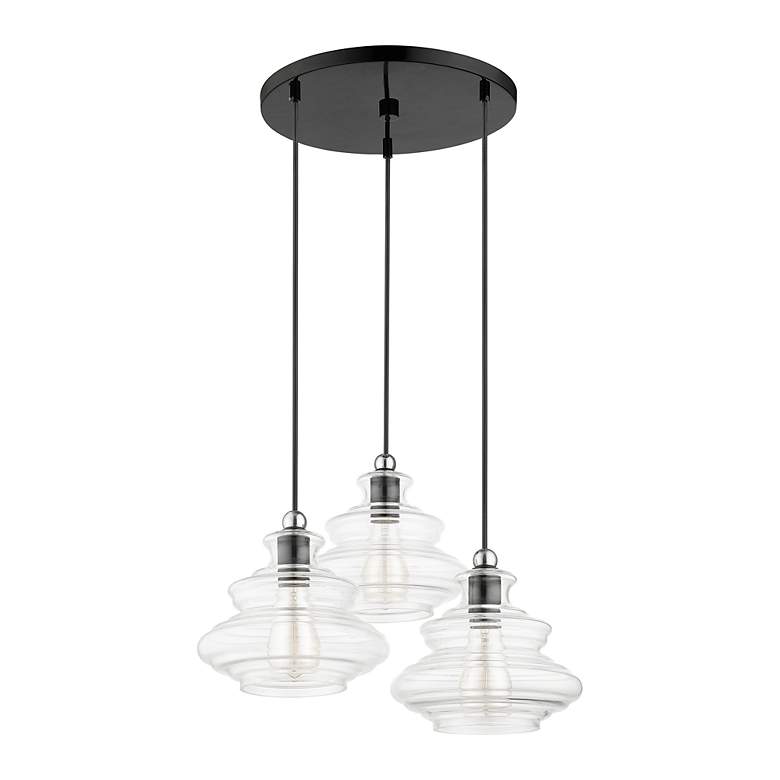 Image 4 3 Light Shiny Black Pendant Chandelier with Chrome Finish Accents more views