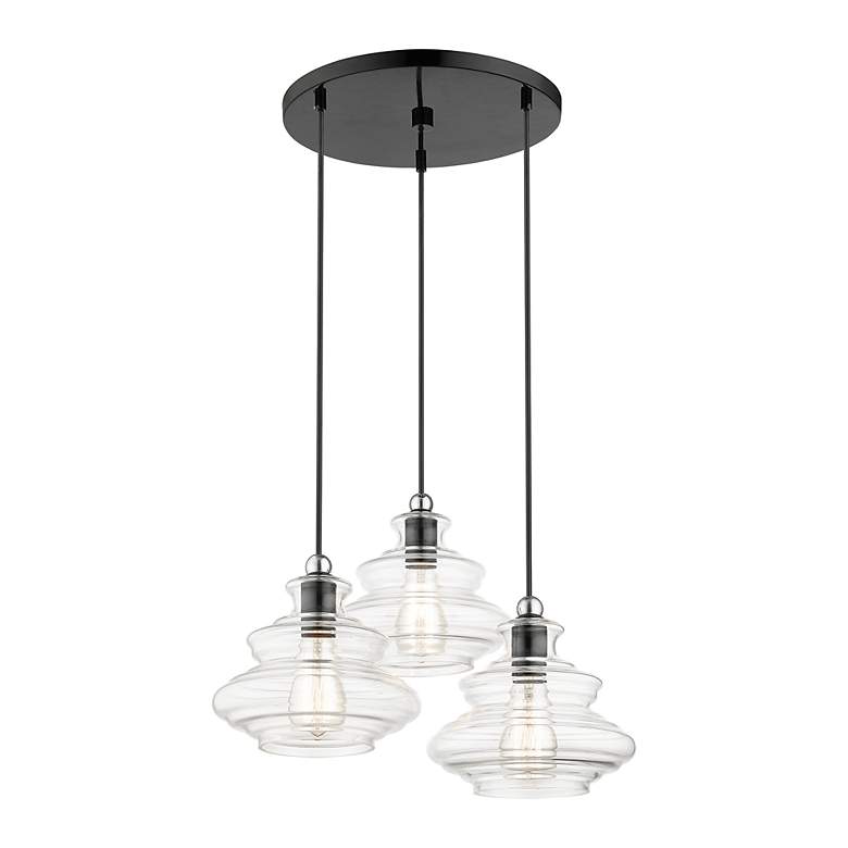 Image 5 3 Light Shiny Black Pendant Chandelier with Chrome Finish Accents more views