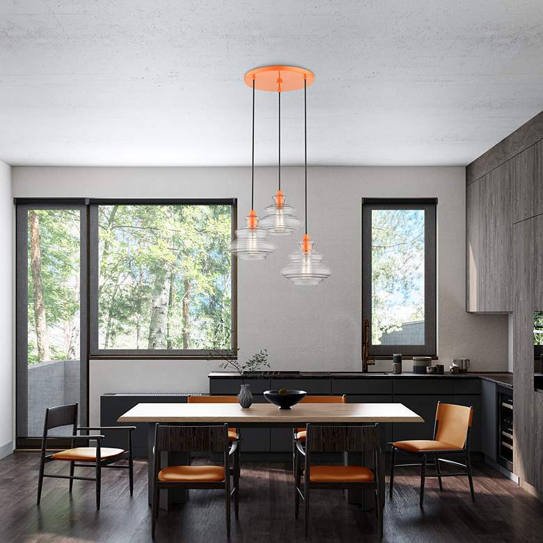 Image 3 3 Light Shiny Orange Pendant Chandelier more views