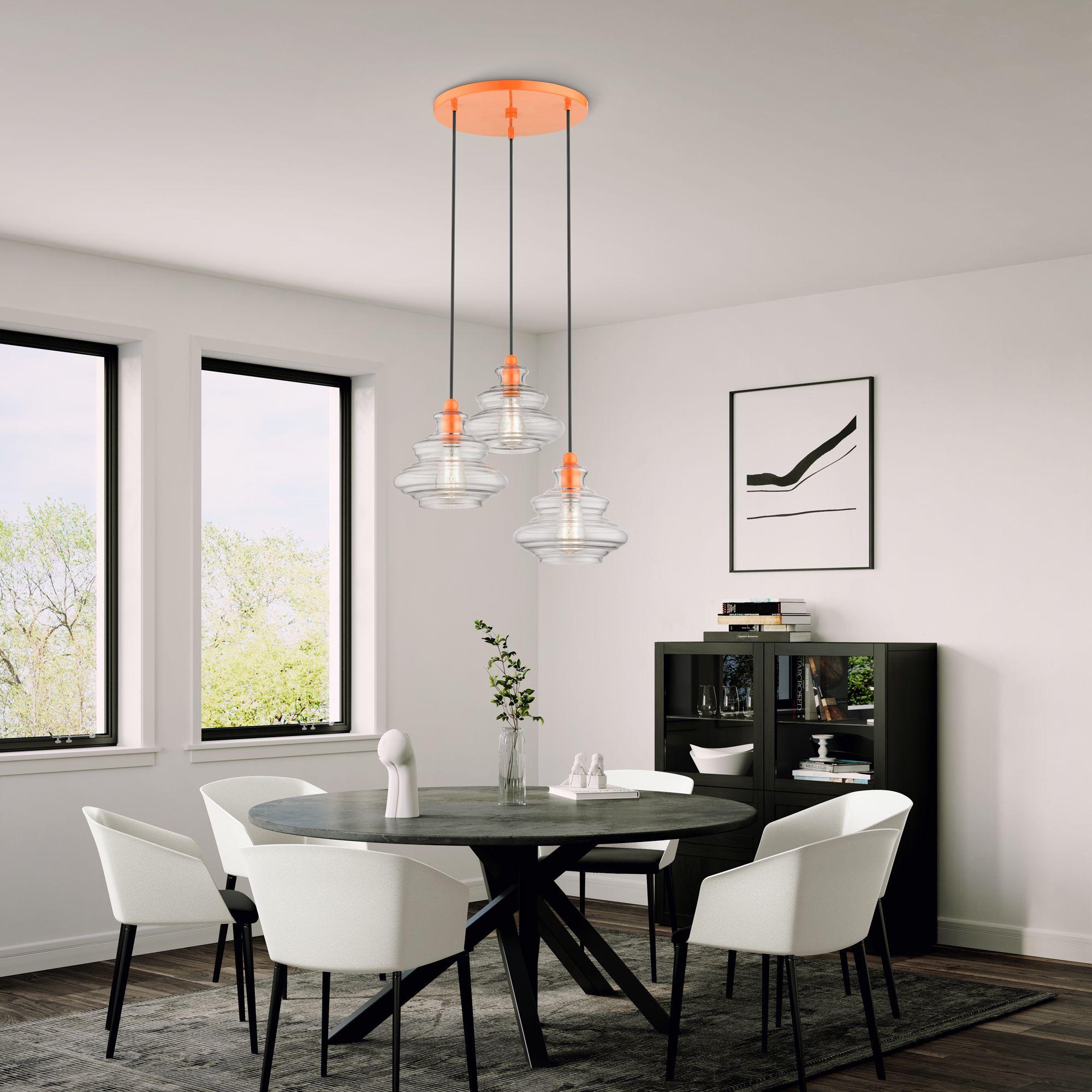 3 Light Shiny Orange Pendant Chandelier