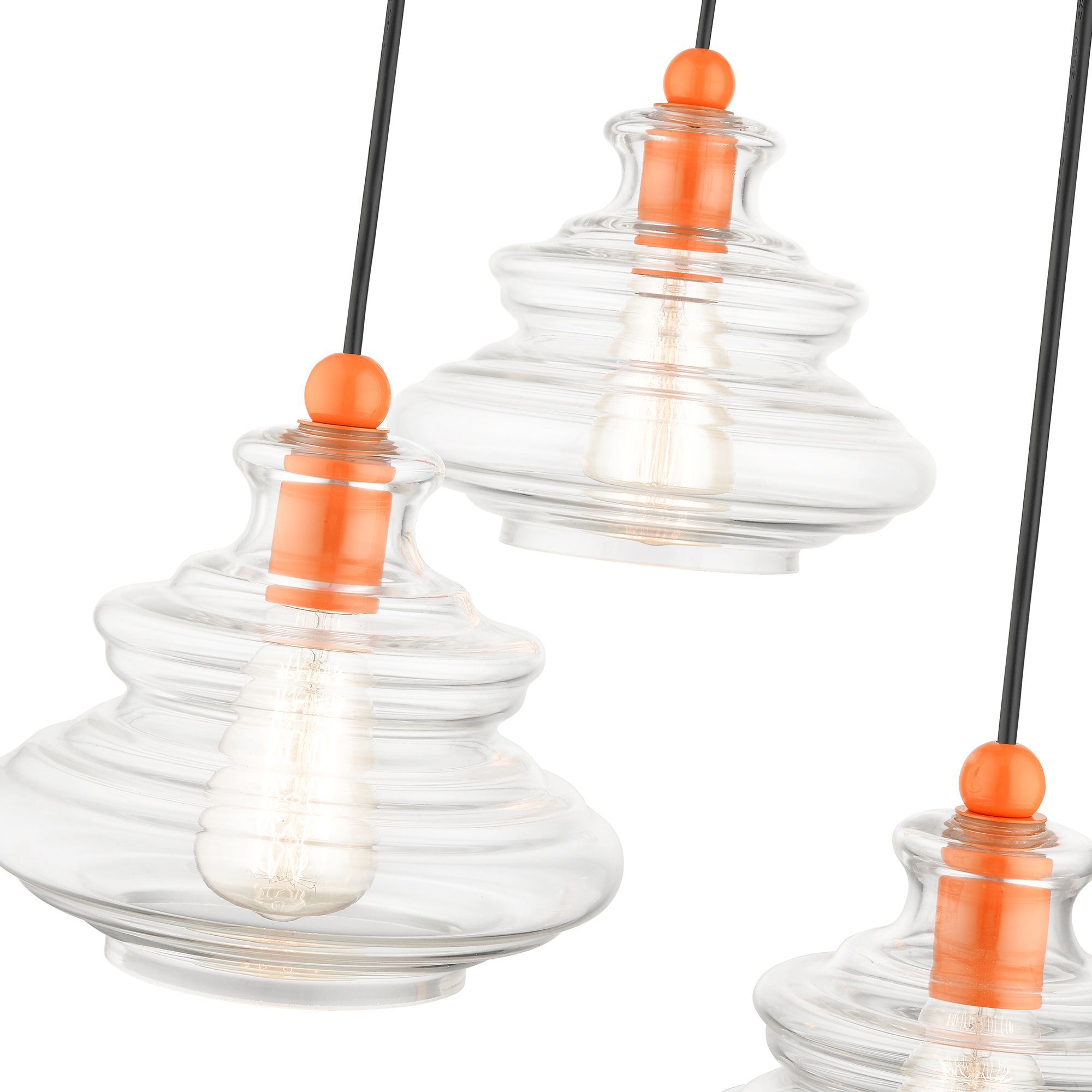 3 Light Shiny Orange Pendant Chandelier