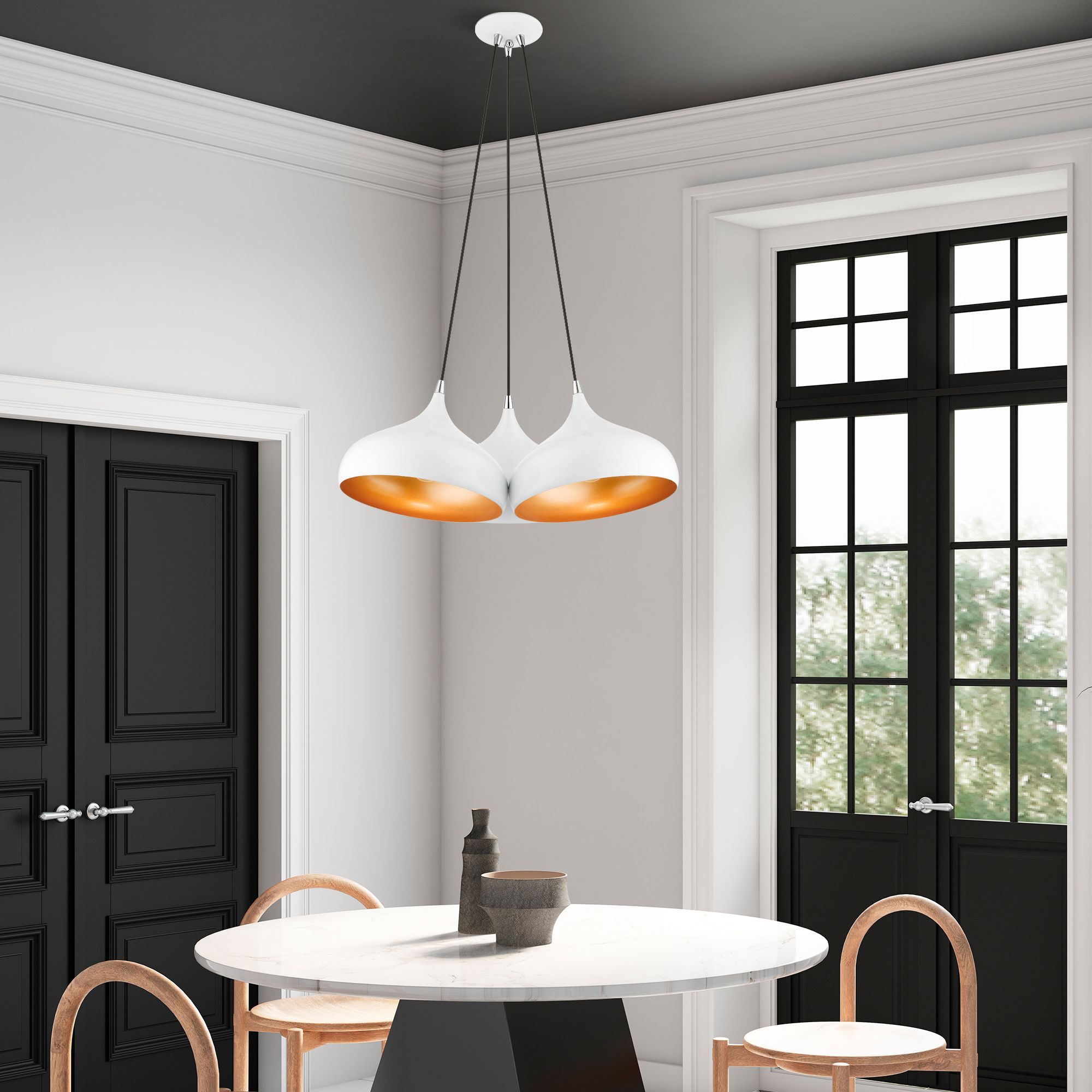 3 Light Shiny White Cluster Pendant