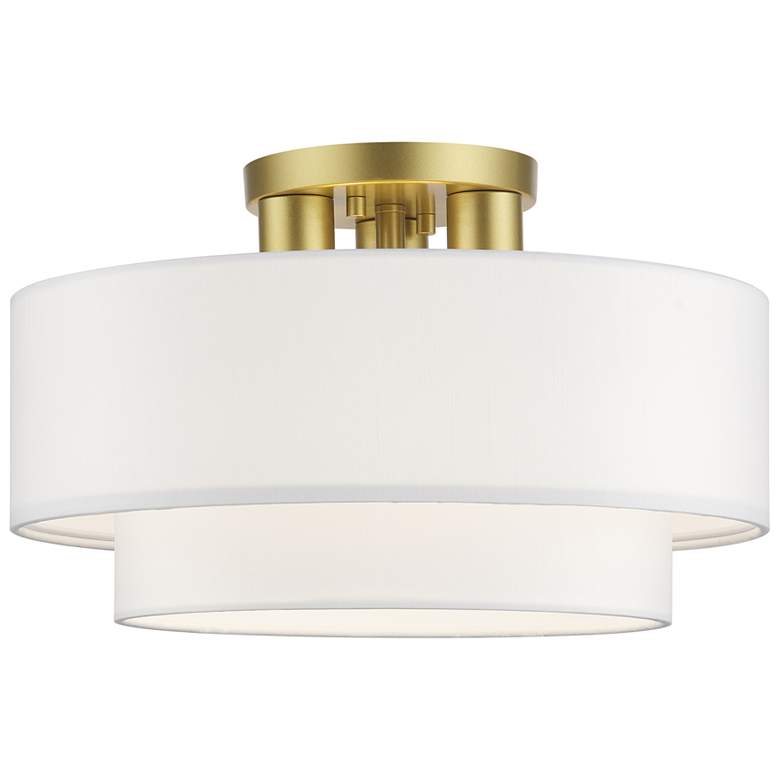 Image 2 3 Light Soft Gold Semi-Flush with Off-White Fabric