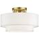 3 Light Soft Gold Semi-Flush with Off-White Fabric