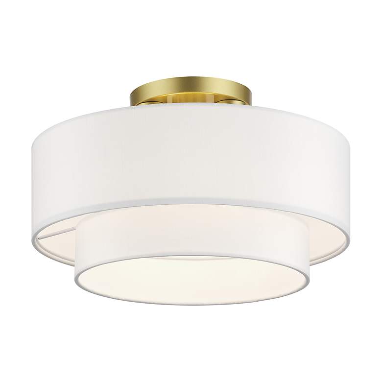 Image 3 3 Light Soft Gold Semi-Flush with Off-White Fabric more views