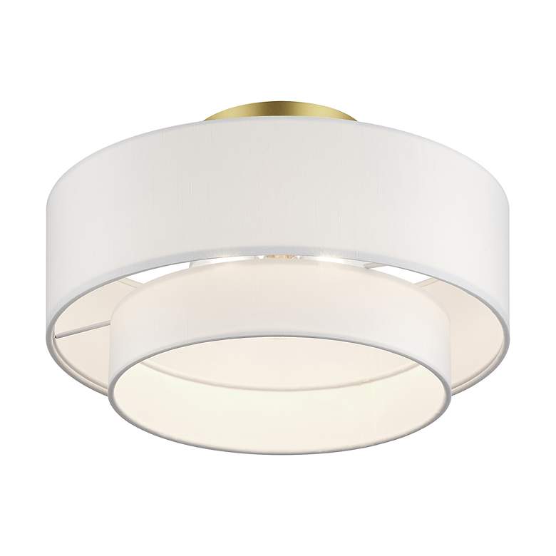 Image 4 3 Light Soft Gold Semi-Flush with Off-White Fabric more views