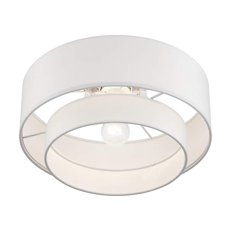 Image 5 3 Light Soft Gold Semi-Flush with Off-White Fabric more views