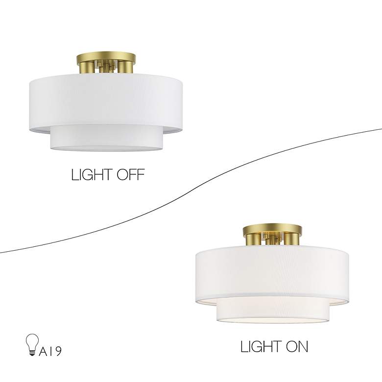 Image 7 3 Light Soft Gold Semi-Flush with Off-White Fabric more views