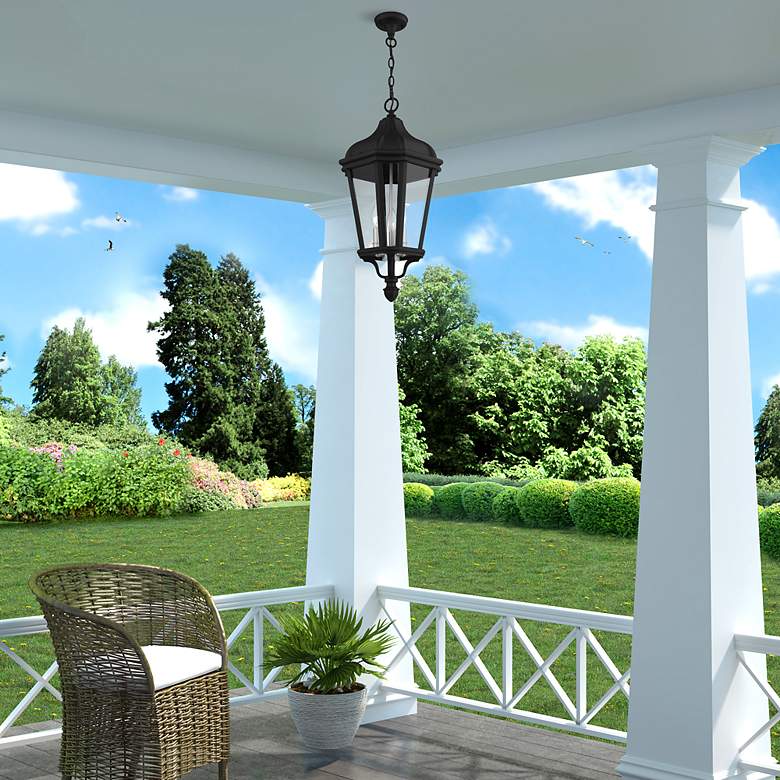Image 3 3 Light Textured Black Outdoor Pendant Lantern more views