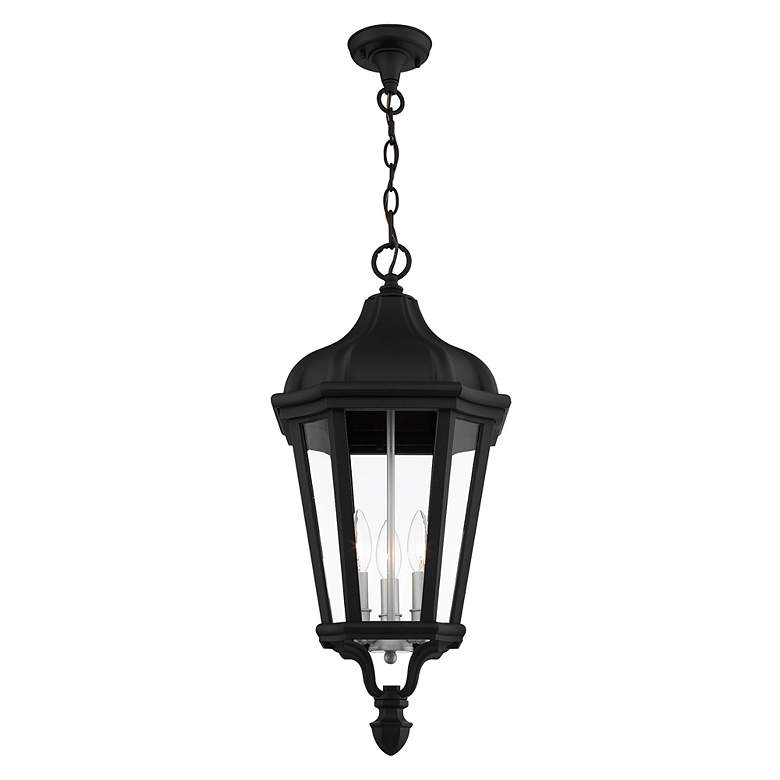 Image 4 3 Light Textured Black Outdoor Pendant Lantern more views