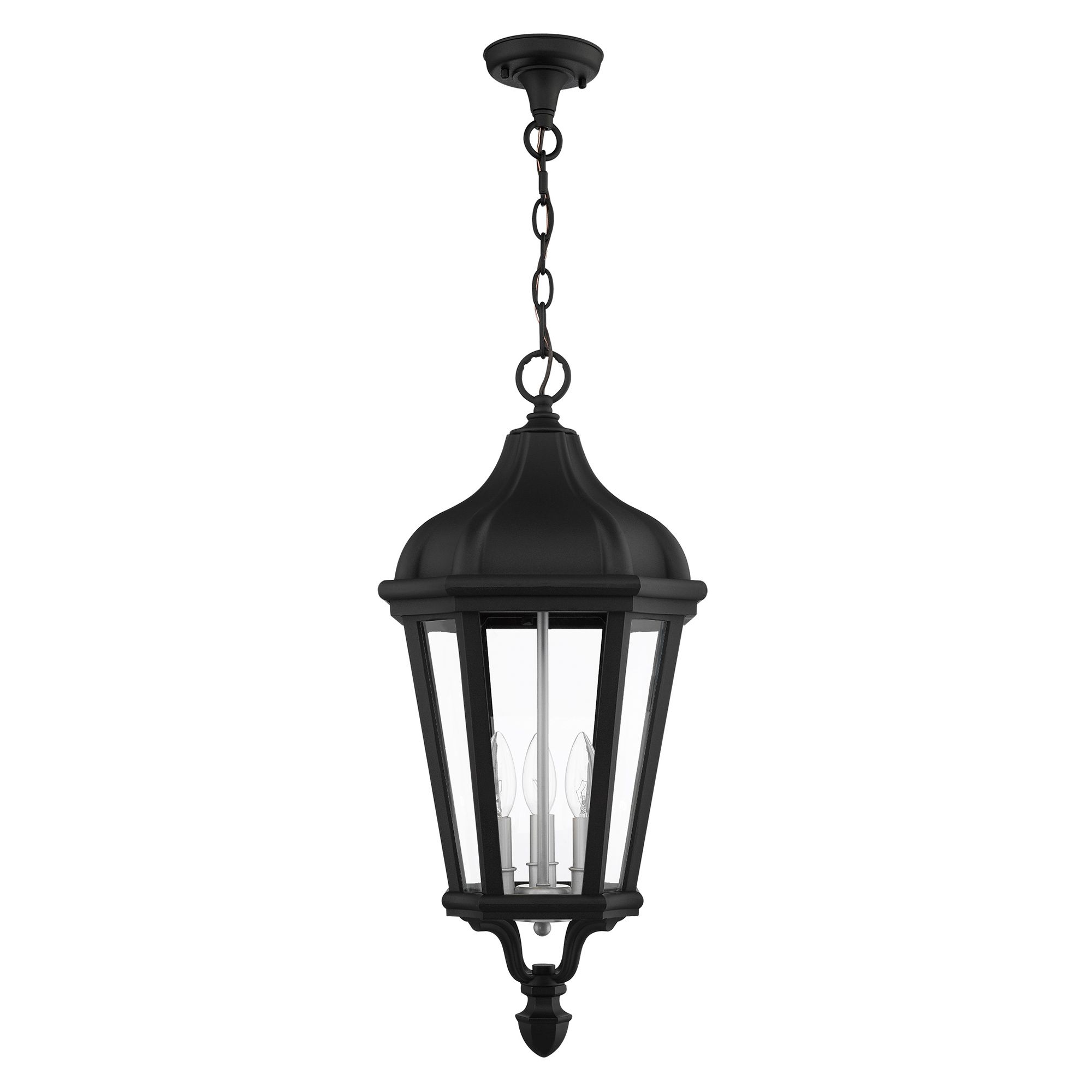 3 Light Textured Black Outdoor Pendant Lantern