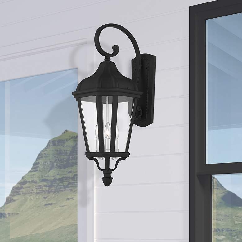 Image 1 3 Light Textured Black Outdoor Wall Lantern
