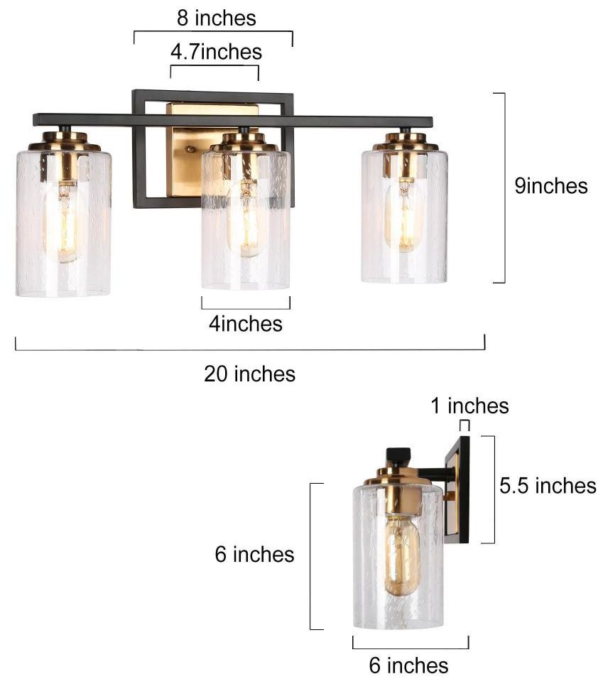 Image 2 3-Light Vintage Brass Vanity Light with Seeded Glass more views