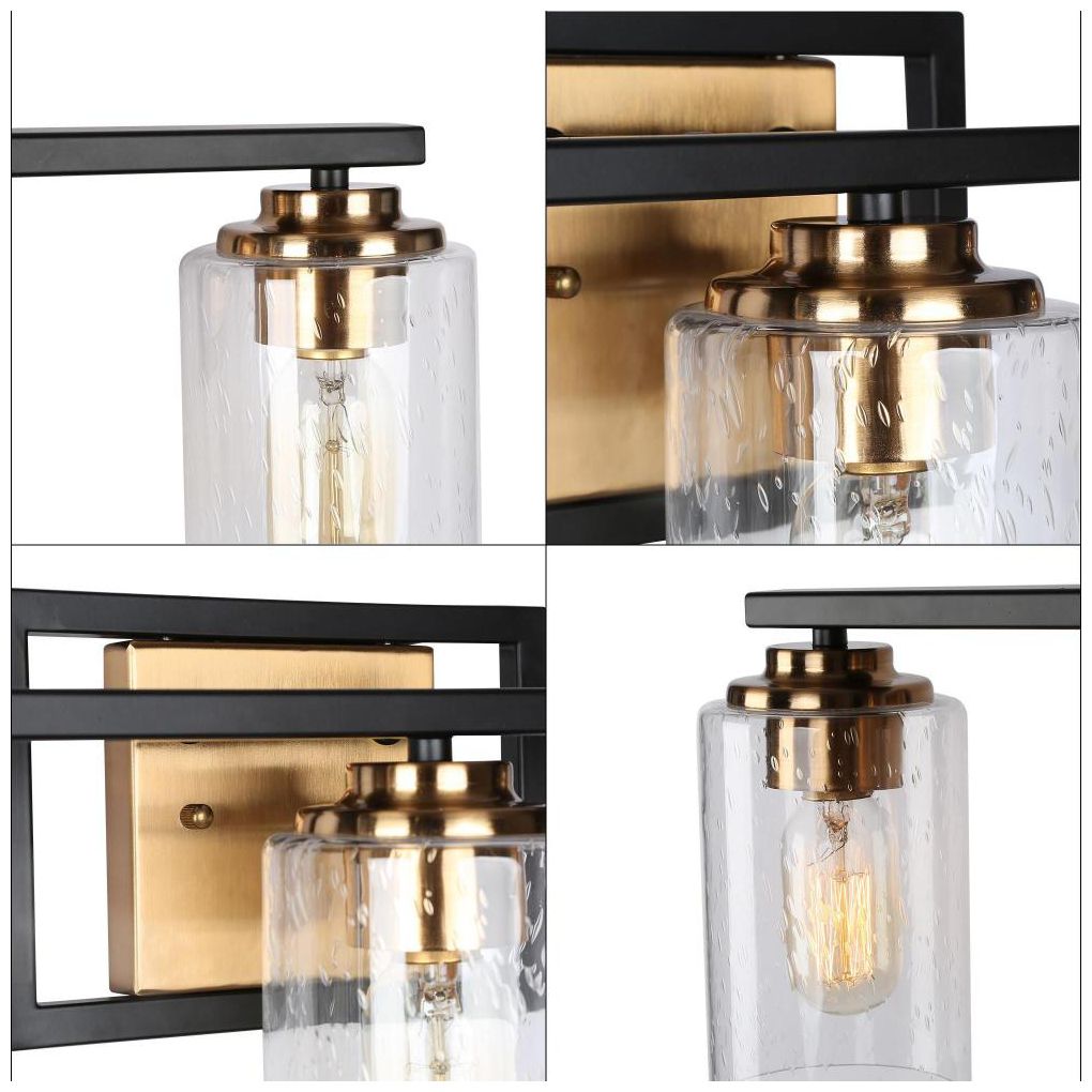 Image 3 3-Light Vintage Brass Vanity Light with Seeded Glass more views