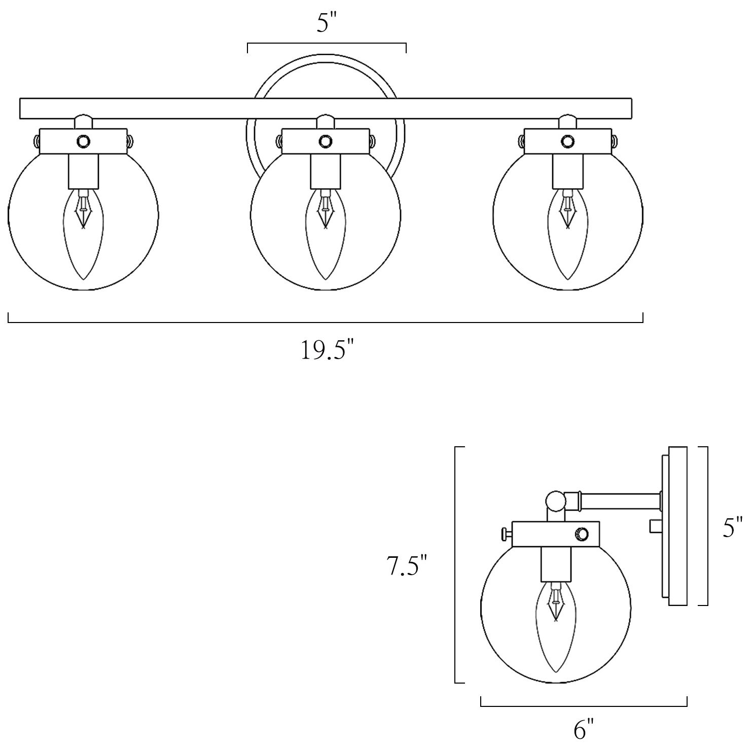 Image 5 3-Lights 19.7"W Globe Matt Black Wall Lamp more views