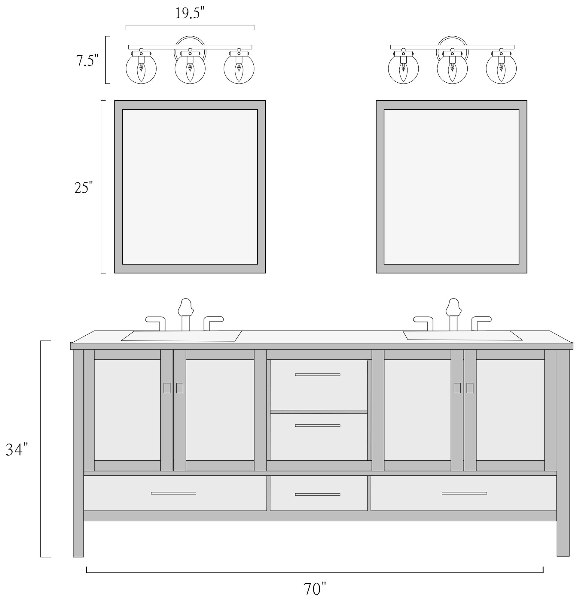 Image 6 3-Lights 19.7"W Globe Matt Black Wall Lamp more views