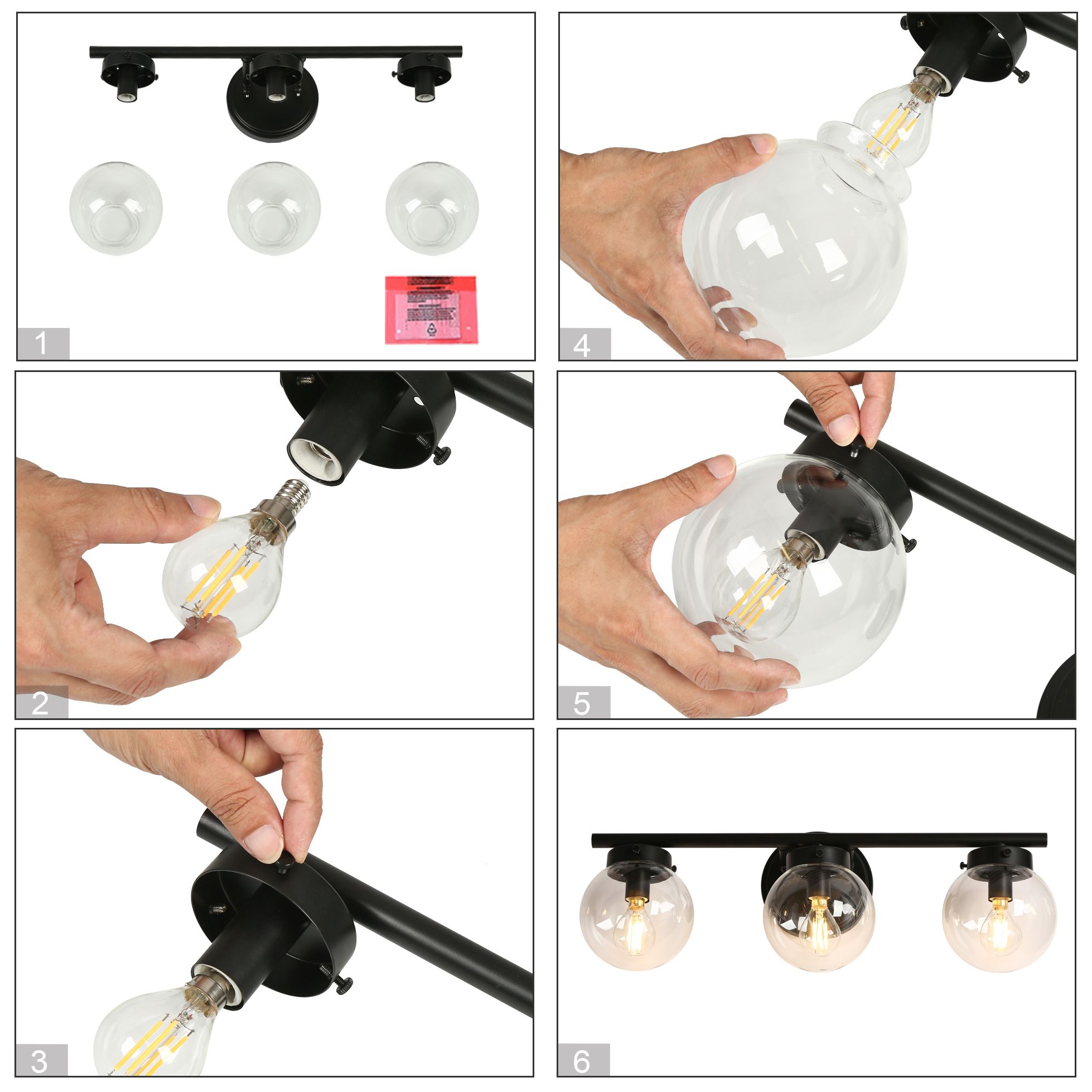 Image 7 3-Lights 19.7"W Globe Matt Black Wall Lamp more views