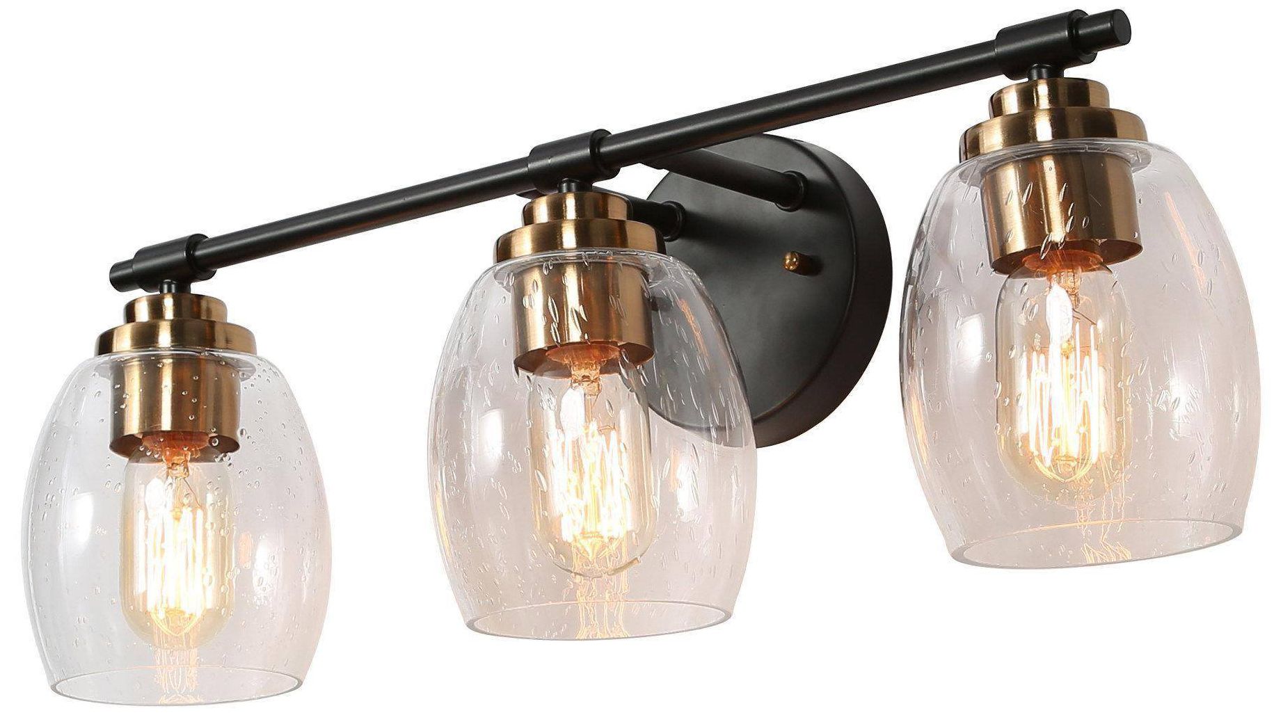 Image 2 3-Lights 20.1"W Bell Black and Imitation Electroplated Copper Wall Lamp