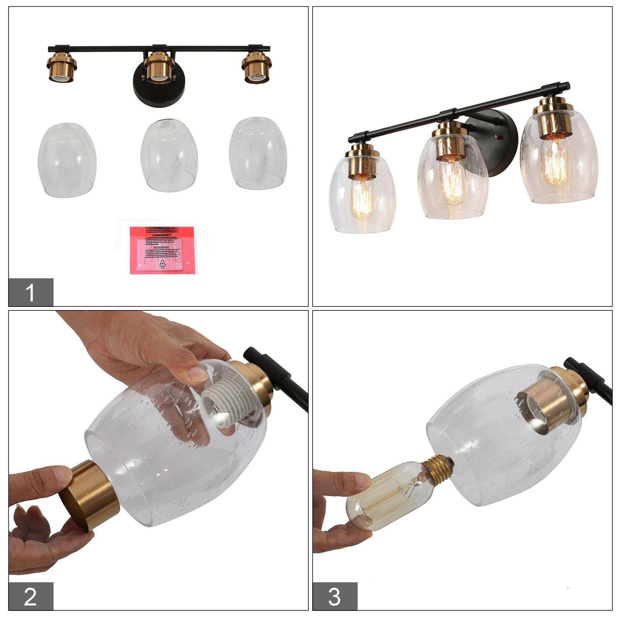 3-Lights 20.1"W Bell Black and Imitation Electroplated Copper Wall Lamp