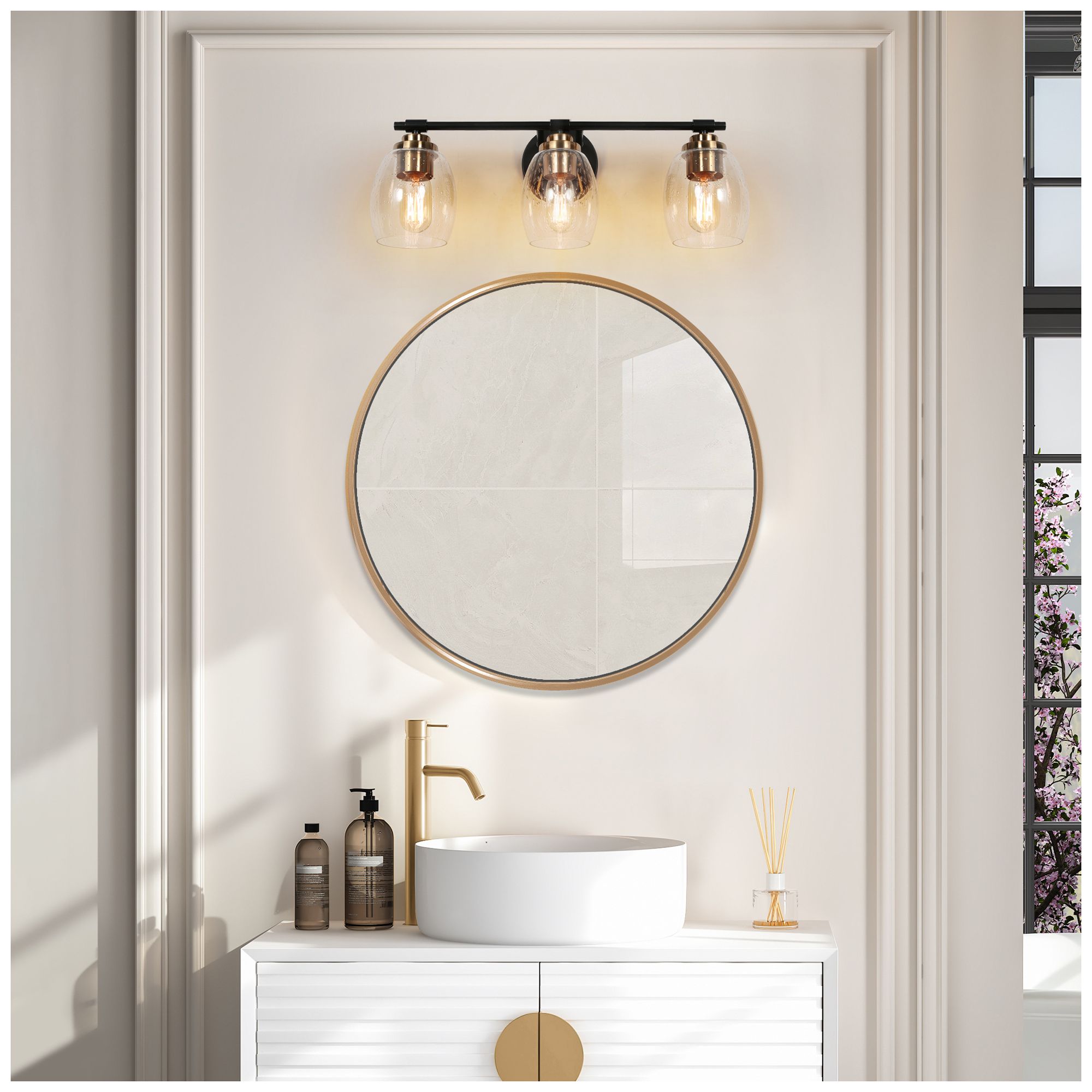 3-Lights 20.1"W Bell Black and Imitation Electroplated Copper Wall Lamp
