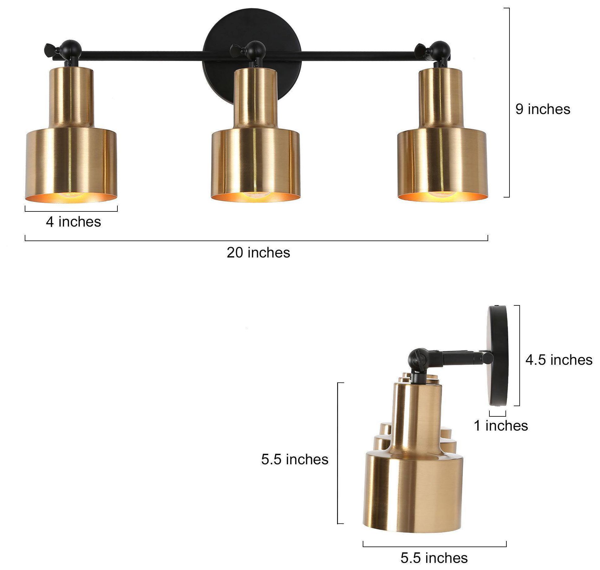 3-Lights 20.1"W Bell Matt Black and Plated Brass Wall Lamp