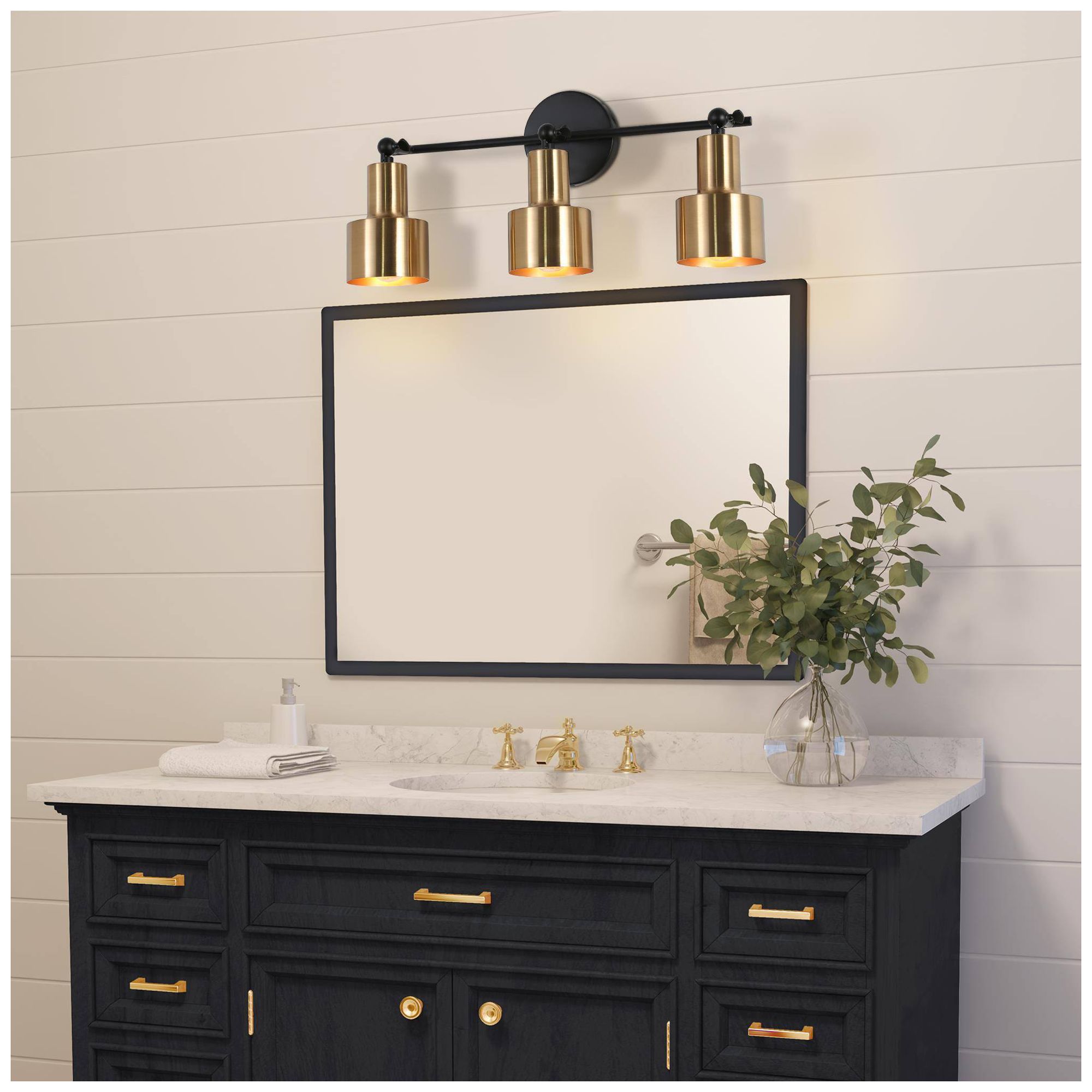 3-Lights 20.1"W Bell Matt Black and Plated Brass Wall Lamp