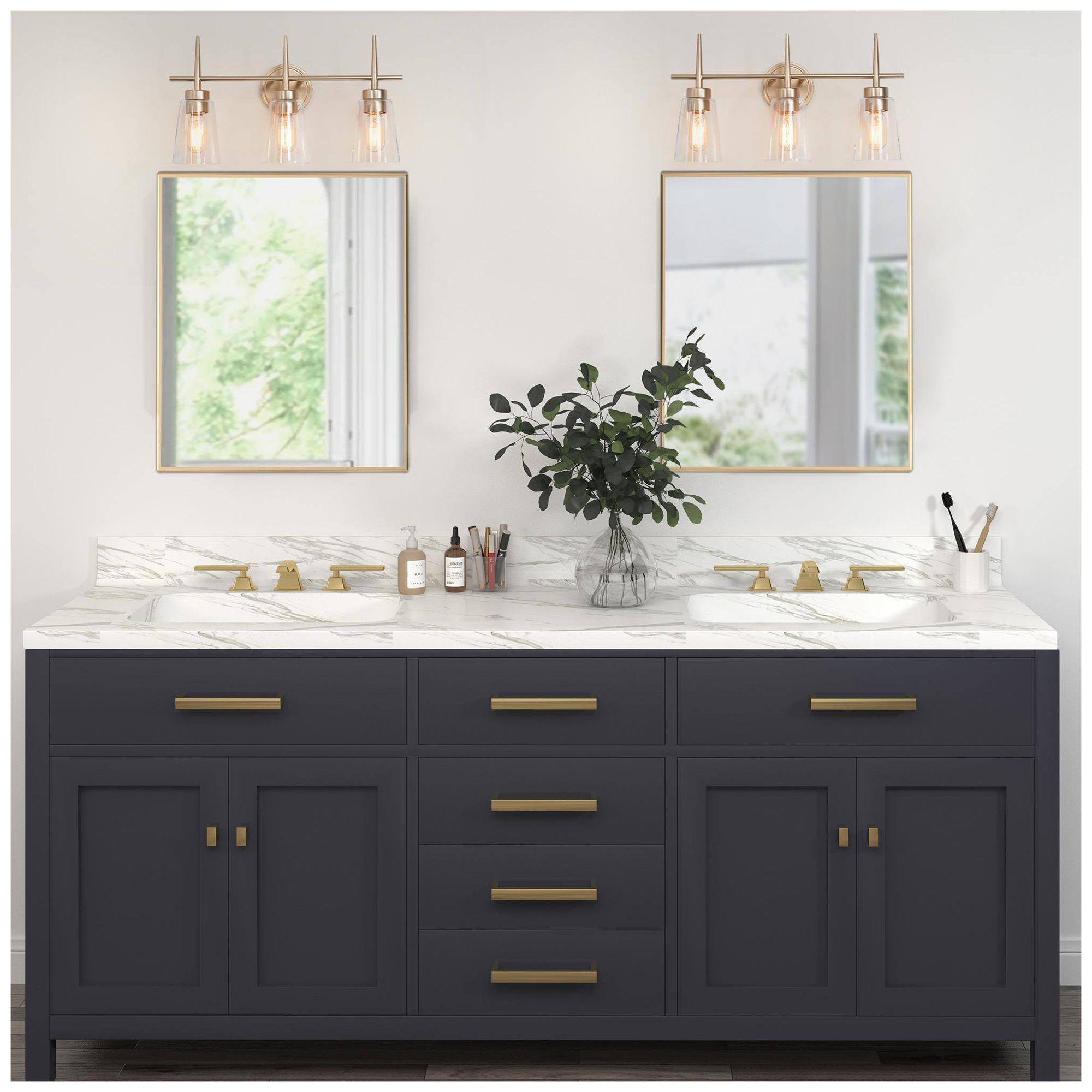 3-Lights 20.1"W Tapered Metallic Gold Wall Lamp