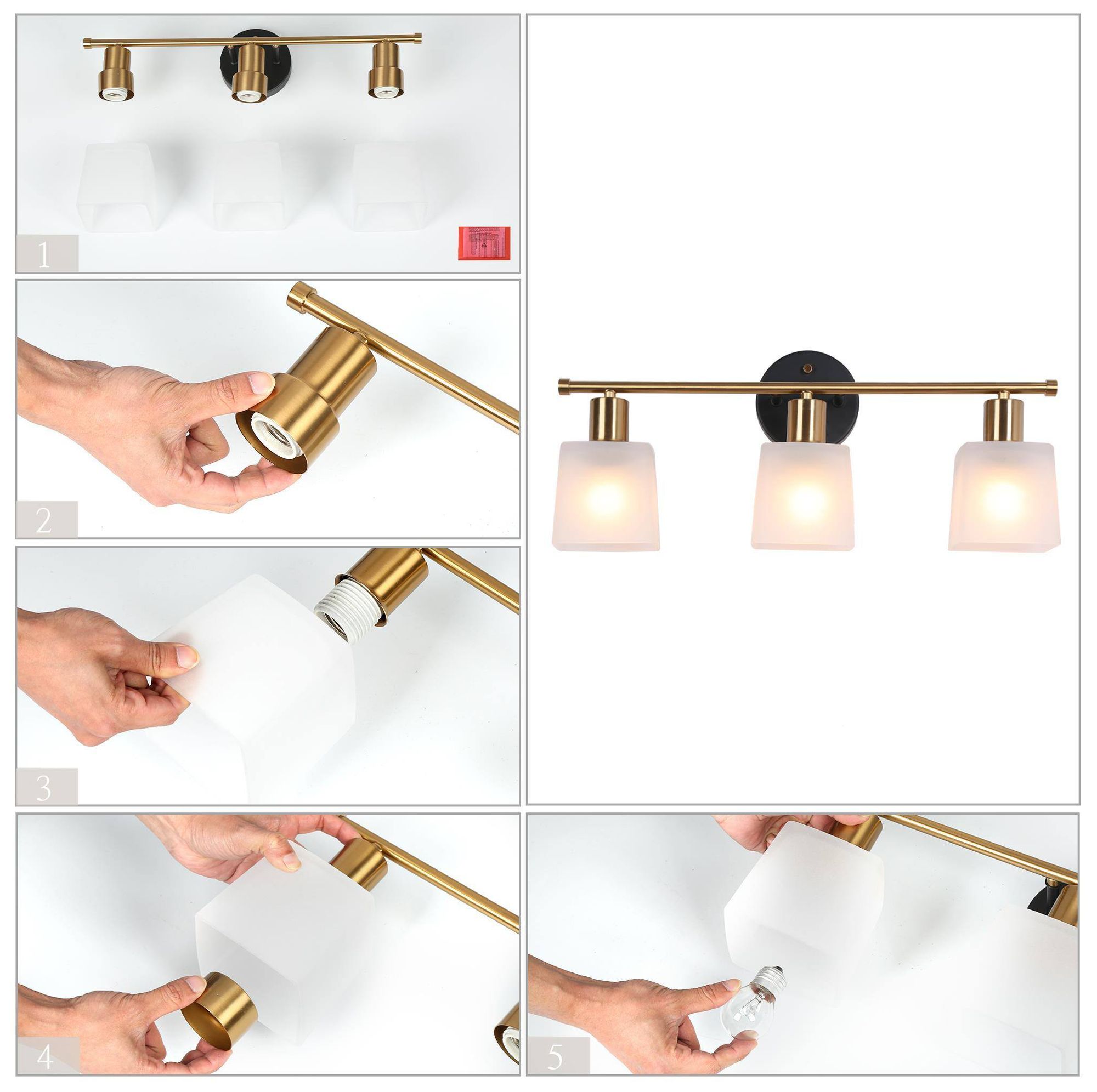 Image 7 3-Lights 20.9"W Rectangle Black and Plated Copper Wall Lamp more views