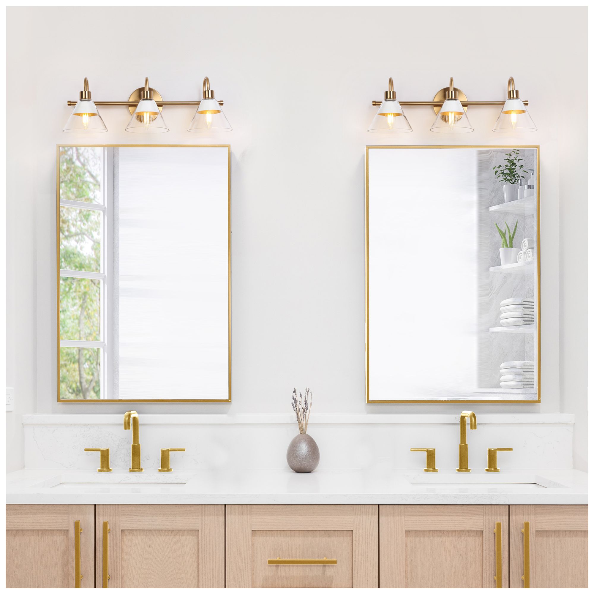 3-Lights 20.9"W Tapered White and Plated Copper Wall Lamp