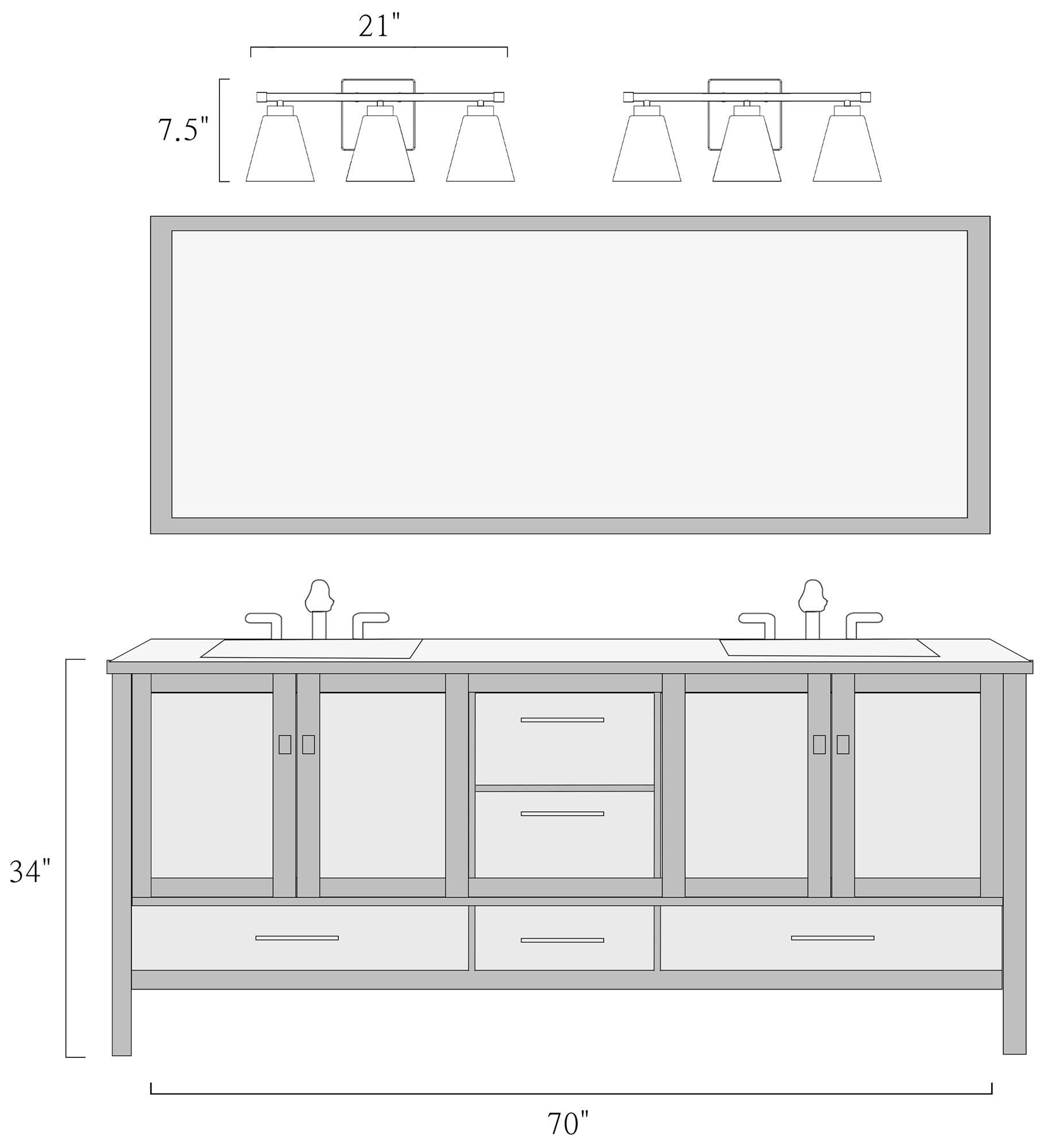 Image 6 3-Lights 21.3"W Tapered Black and Imitation Electroplated Copper Wall Lamp more views