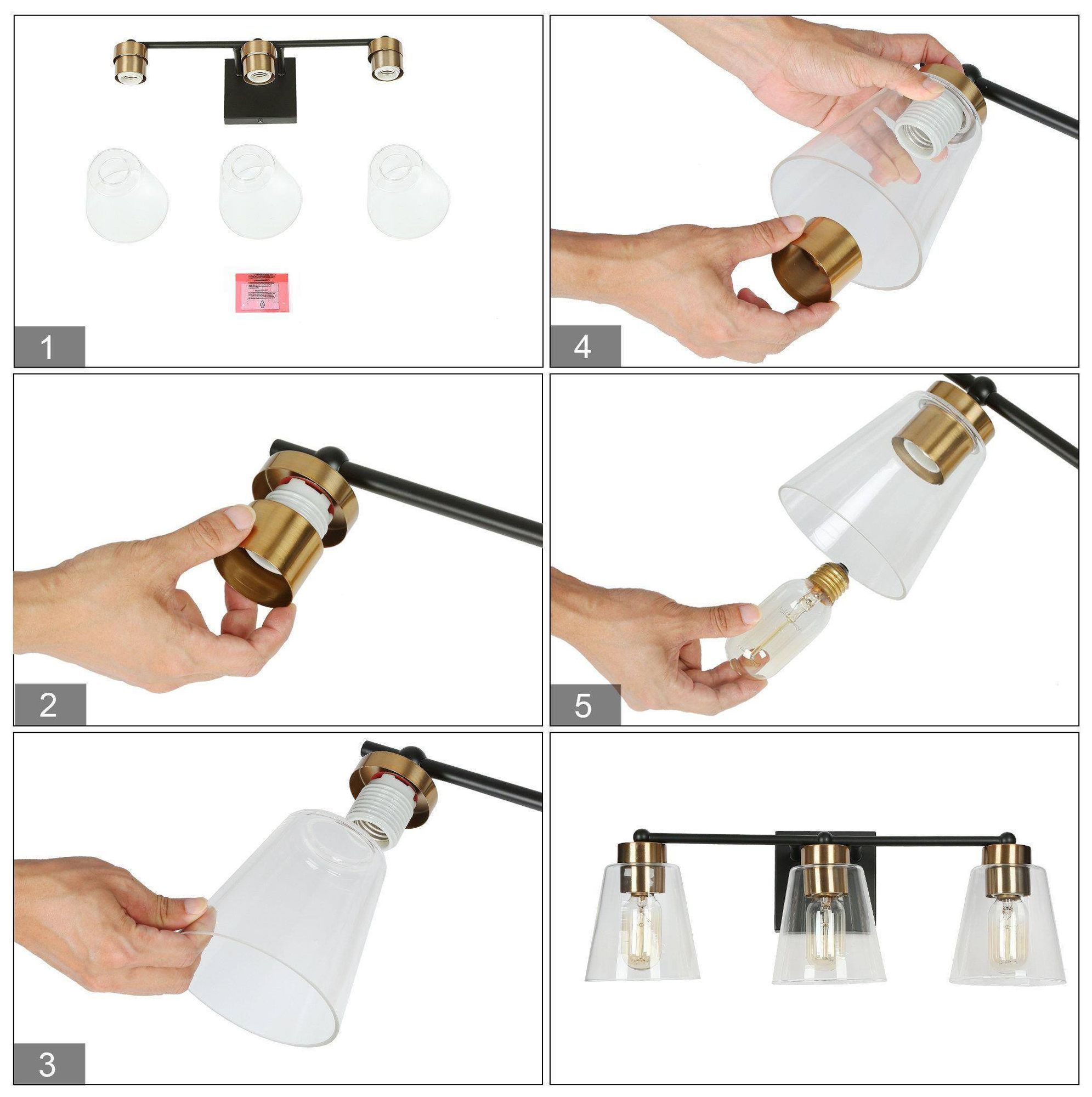 Image 7 3-Lights 21.3"W Tapered Black and Imitation Electroplated Copper Wall Lamp more views