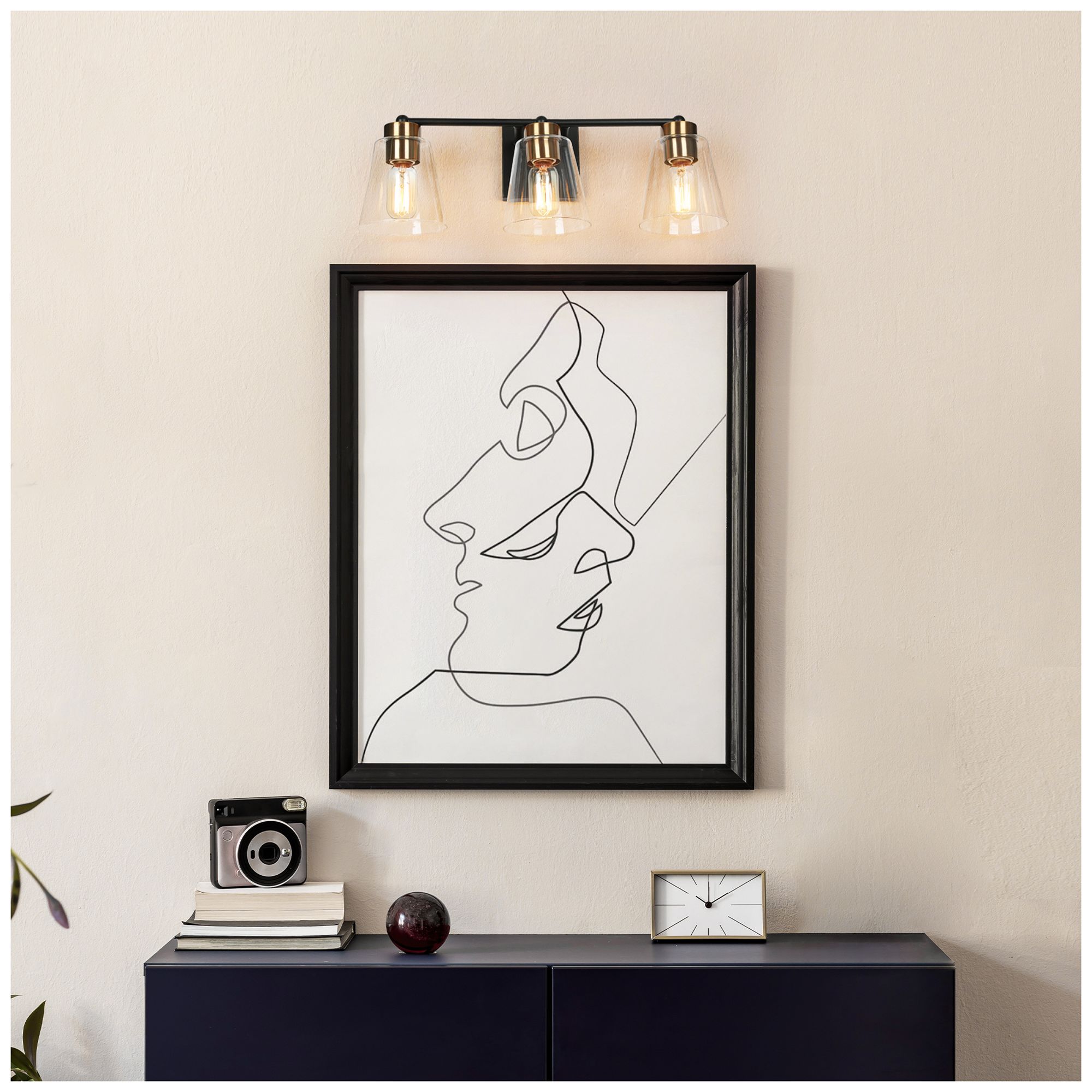 3-Lights 21.3"W Tapered Black and Imitation Electroplated Copper Wall Lamp