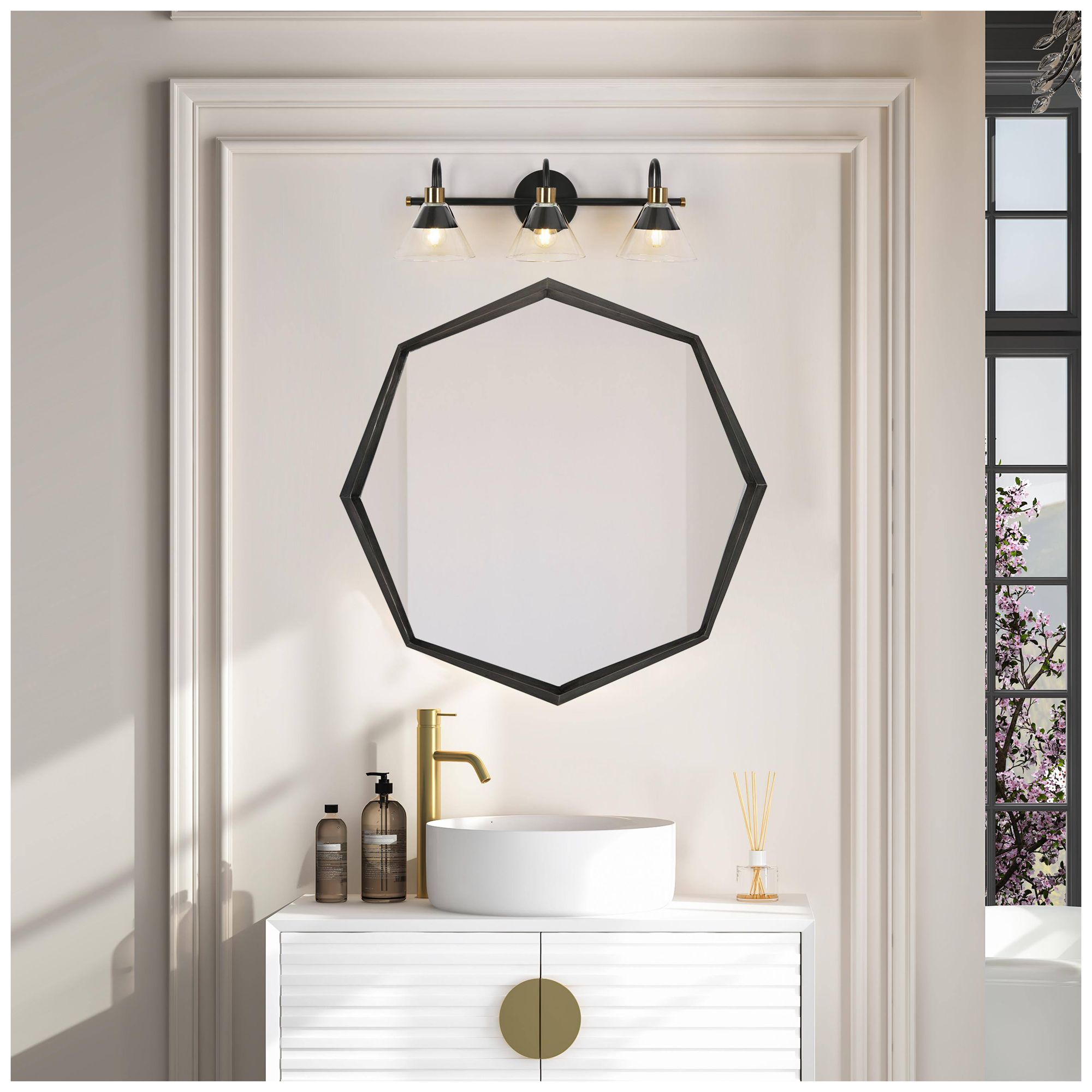 3-Lights 21.3"W Tapered Black and Imitation Electroplated Copper Wall Lamp