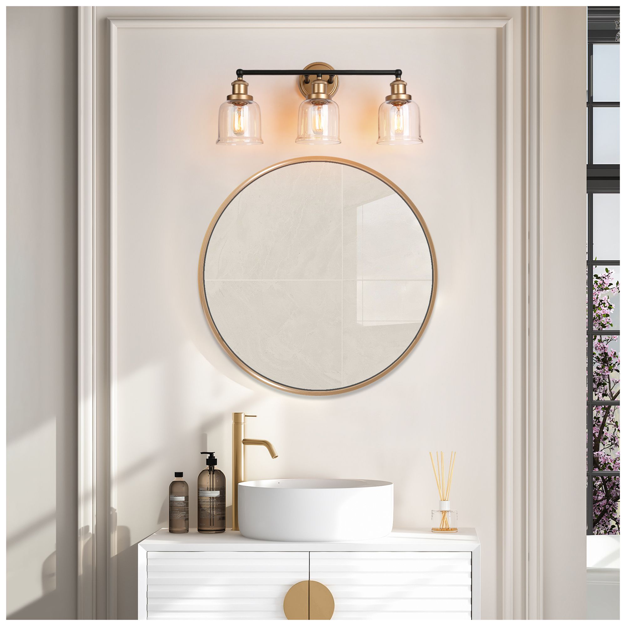 Image 7 3-Lights 21.7"W Bell Flat Black and Dark Gold  Wall Lamp more views