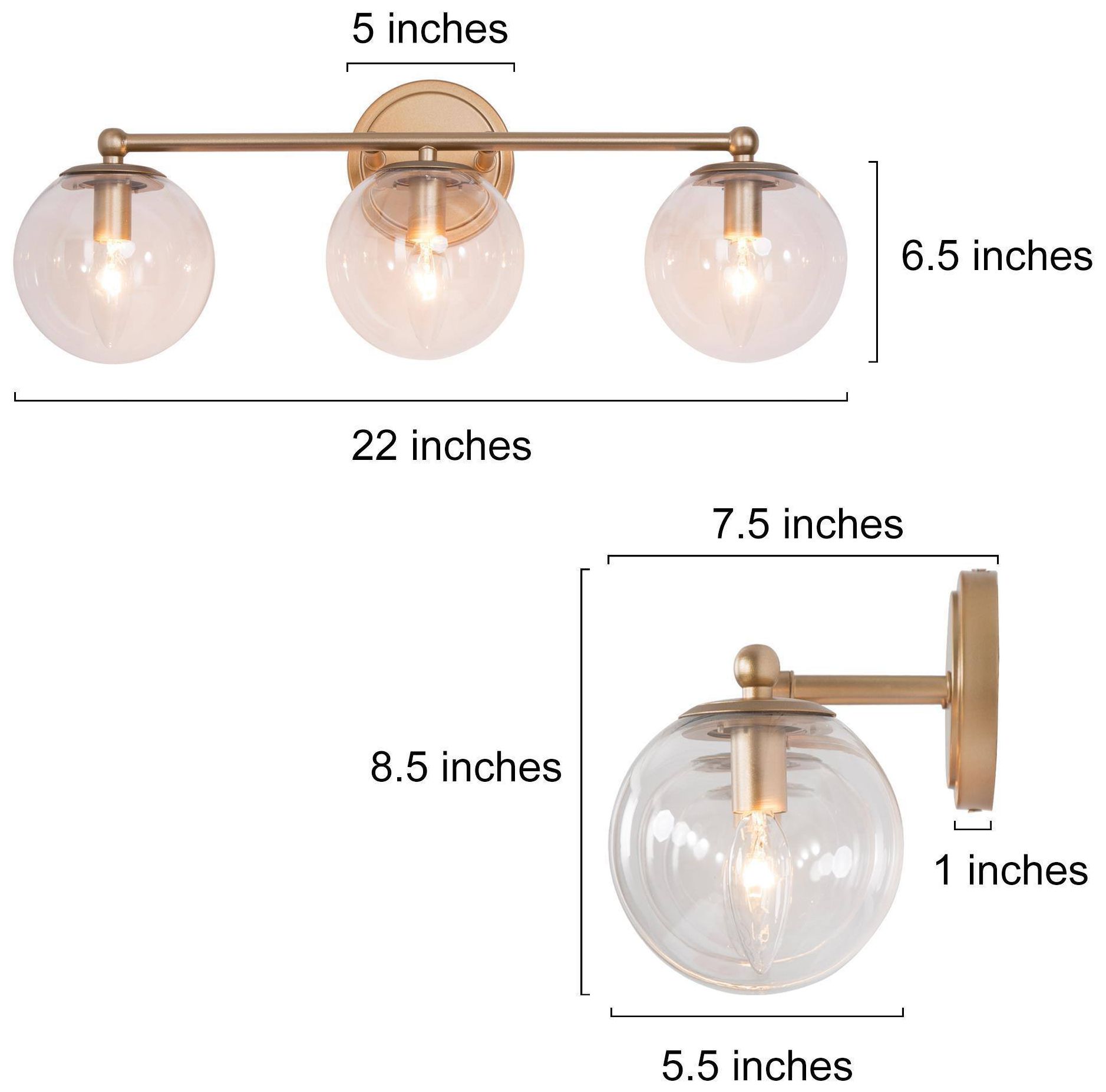 Image 5 3-Lights 21.7"W Globe Metallic Gold Wall Lamp more views