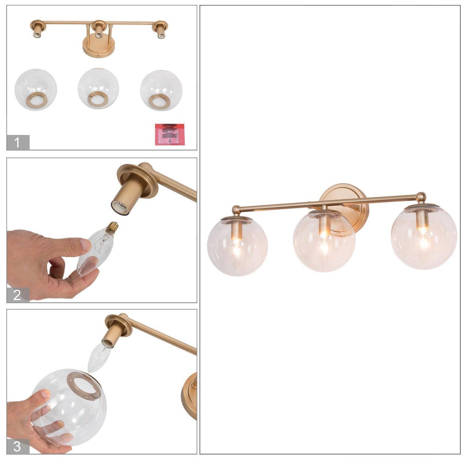 Image 6 3-Lights 21.7"W Globe Metallic Gold Wall Lamp more views