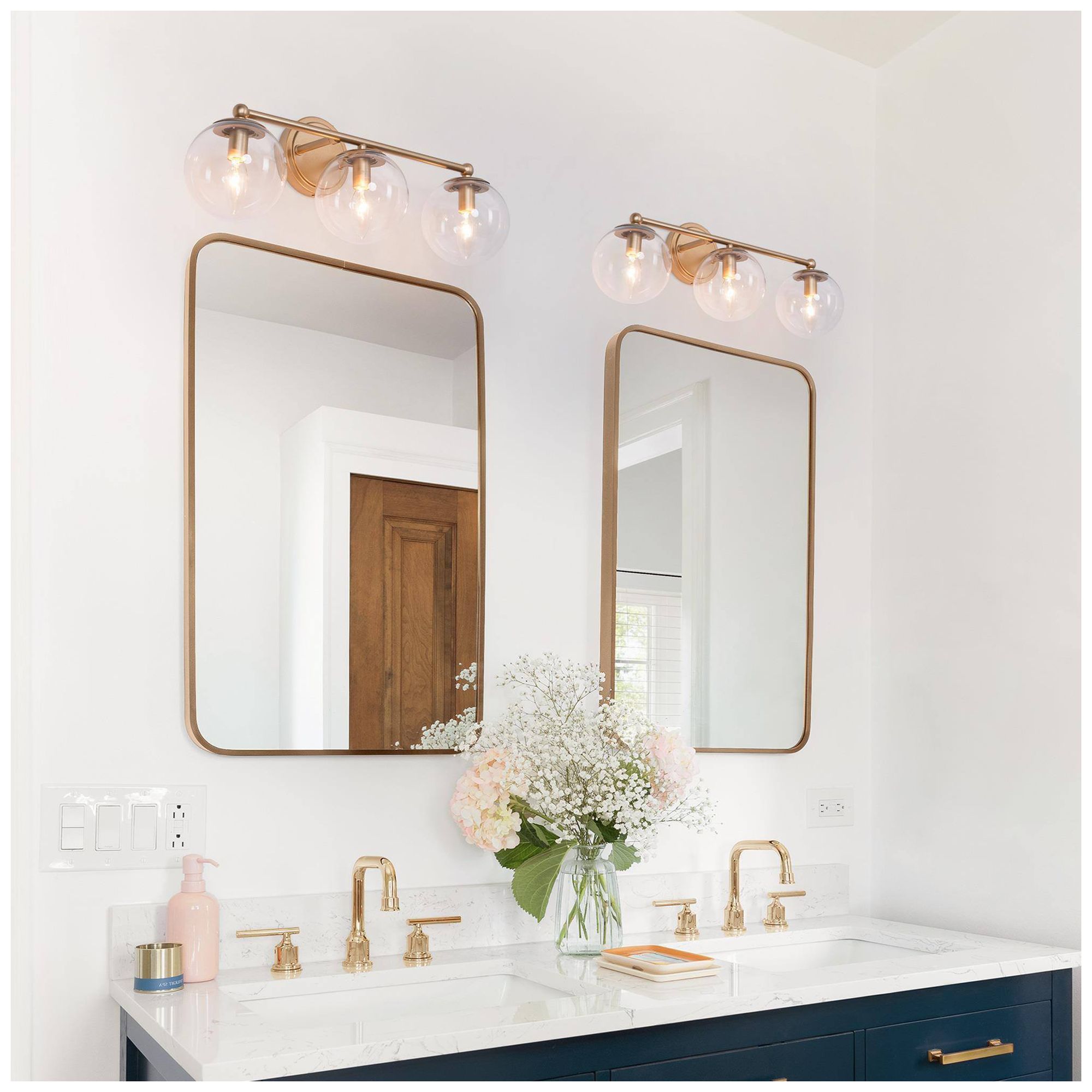 Image 7 3-Lights 21.7"W Globe Metallic Gold Wall Lamp more views