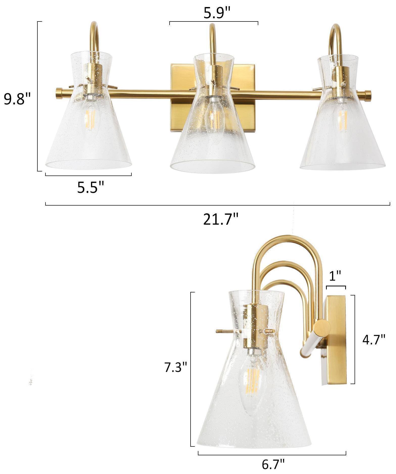 Image 5 3-Lights 21.7"W Tapered Plated Brass Wall Lamp more views