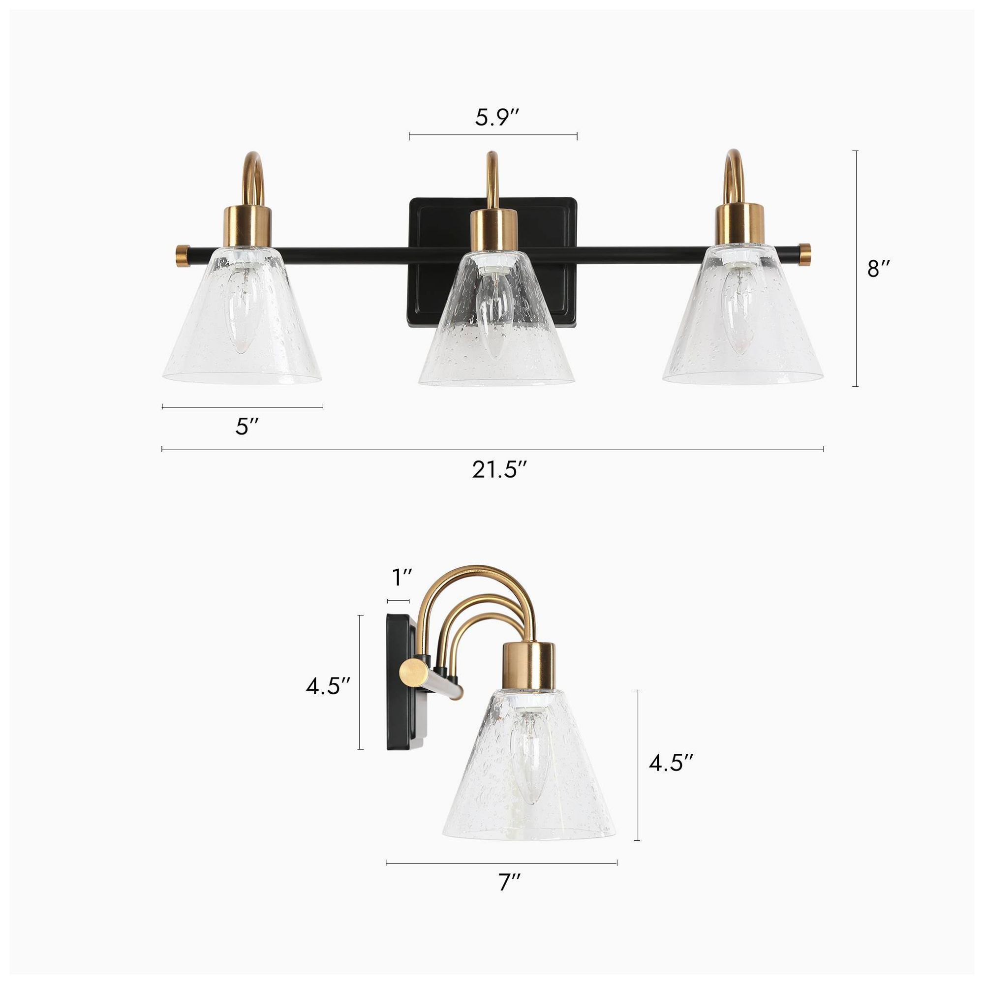 Image 5 3-Lights 21.9"W Tapered Black and Imitation Electroplated Copper Wall Lamp more views