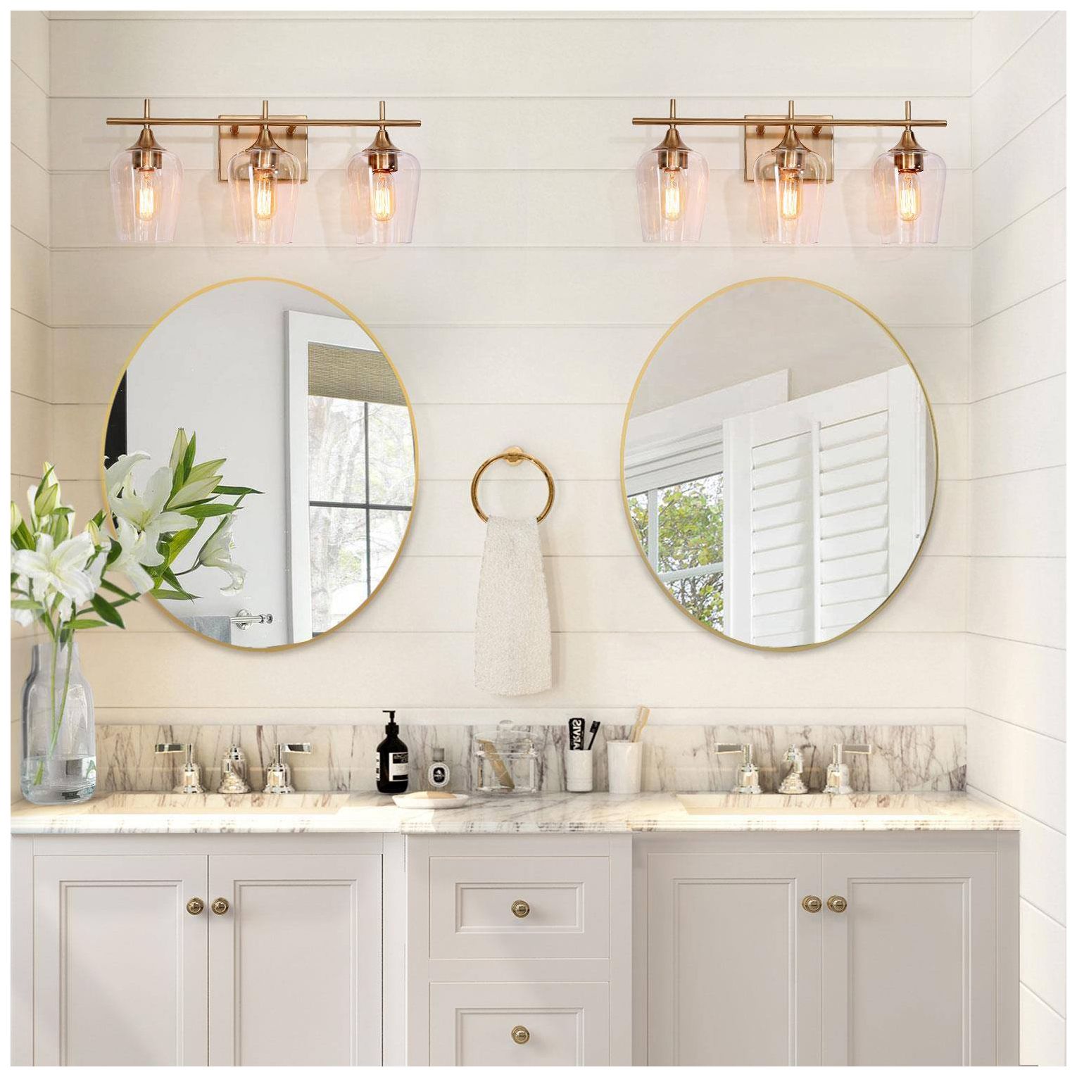 3-Lights 21"W Wine glass Plated Brass Wall Lamp