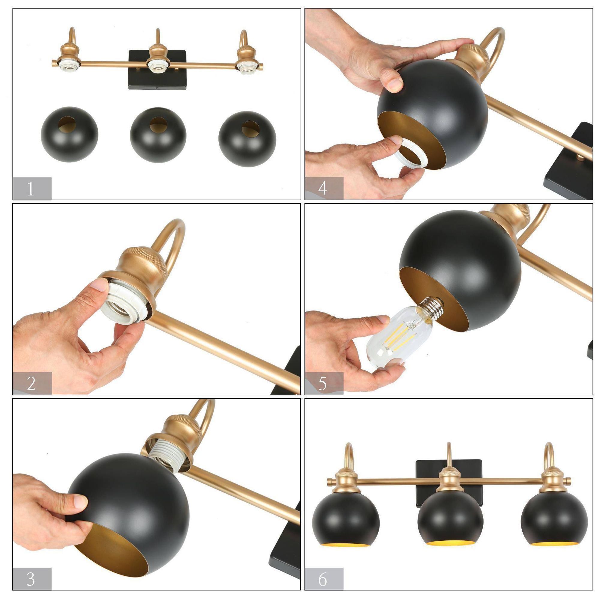 Image 6 3-Lights 22.4"W Dome Flat Black and Dark Gold  Wall Lamp more views
