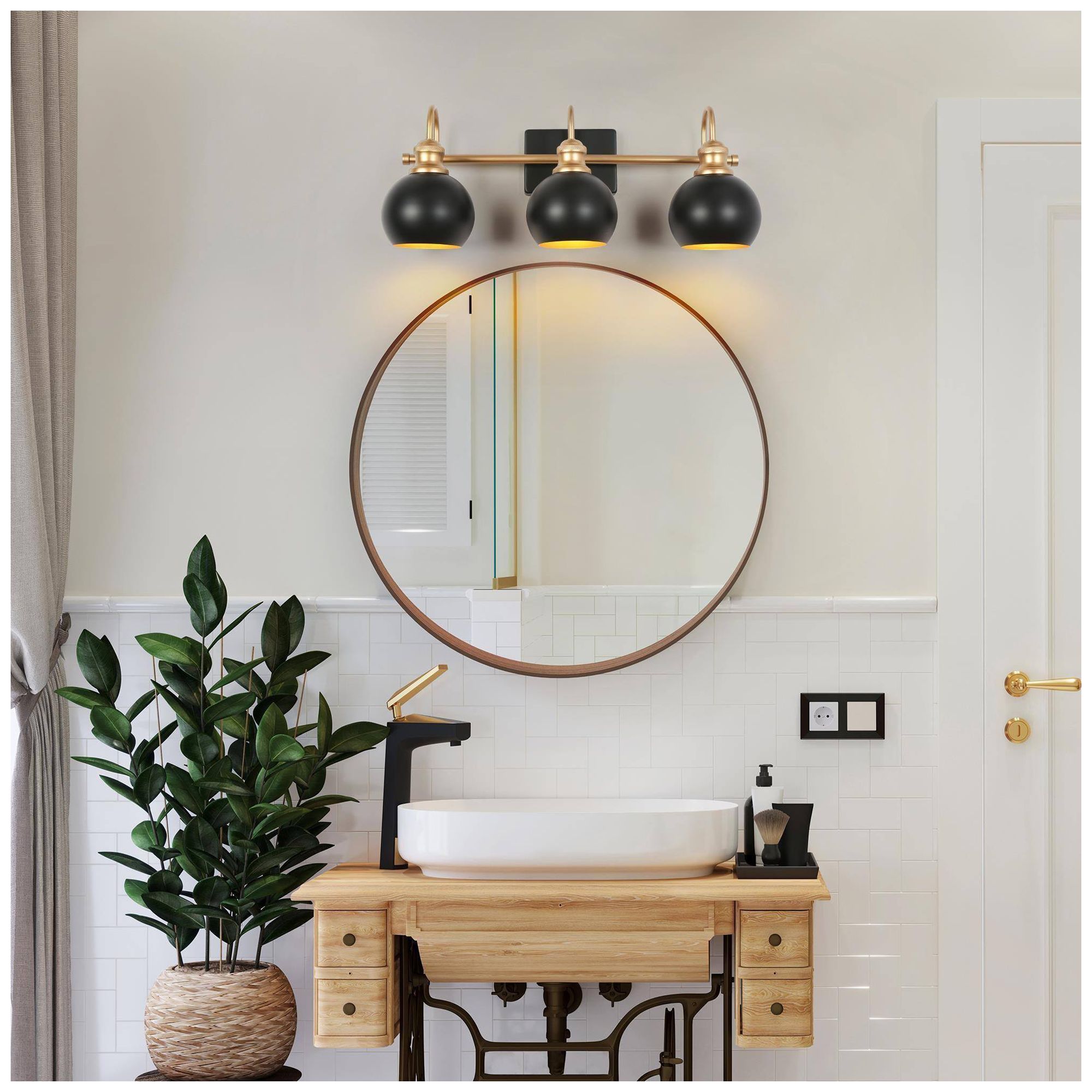 Image 7 3-Lights 22.4"W Dome Flat Black and Dark Gold  Wall Lamp more views