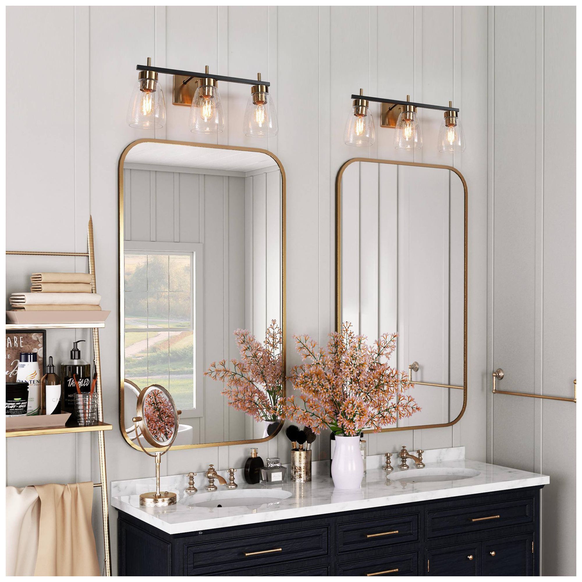 Image 7 3-Lights 22"W Bell Flat Black and Imitation Electroplated Copper Wall Lamp more views