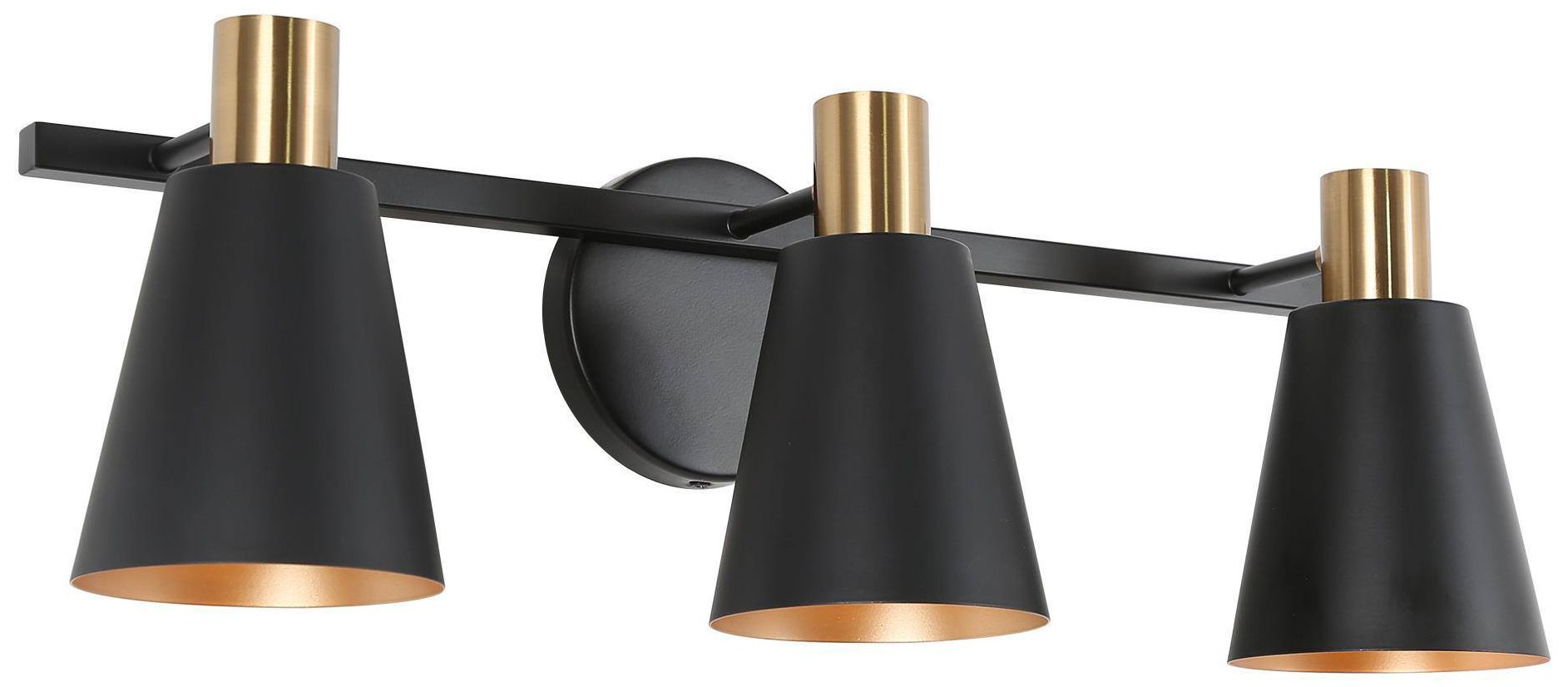 Thumbnail2 of 3-Lights 22"W Tapered Matt Black and Plated Brass Wall Lamp