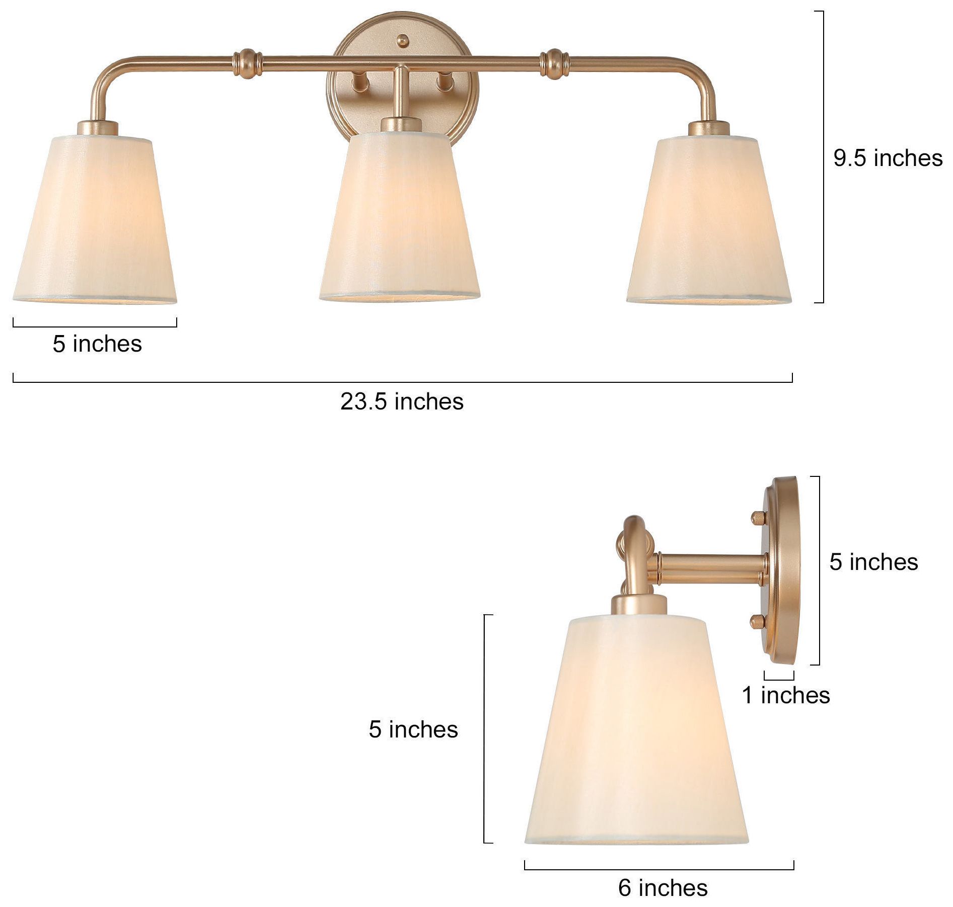 3-Lights 23.6"W Tapered Dark Gold  Wall Lamp