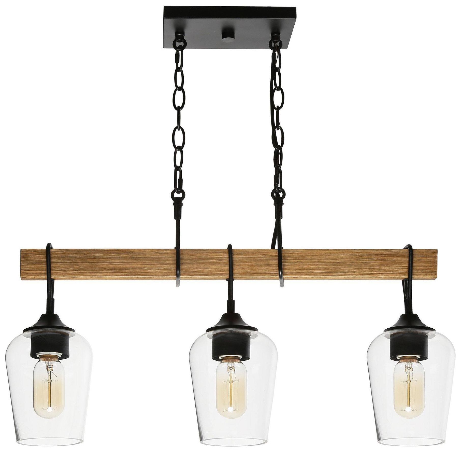 Image 3 3-Lights 24.8"W Farmhouse Linear Island Pendant Light With Glass Shade more views